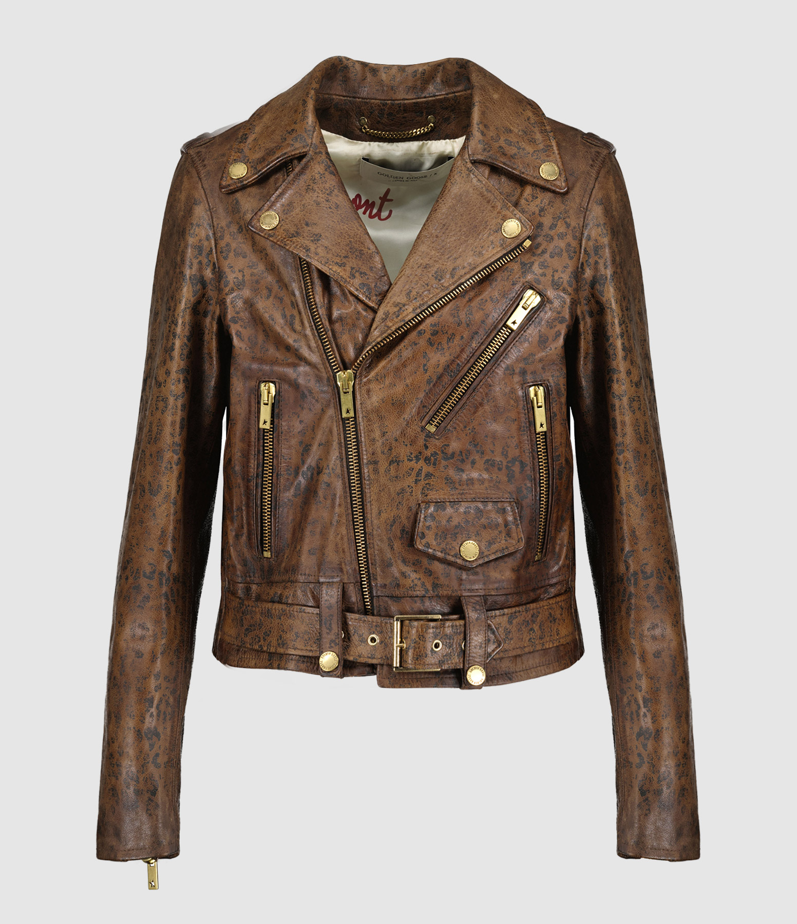 Black Leopard-Print Leather Chiodo Jacket
