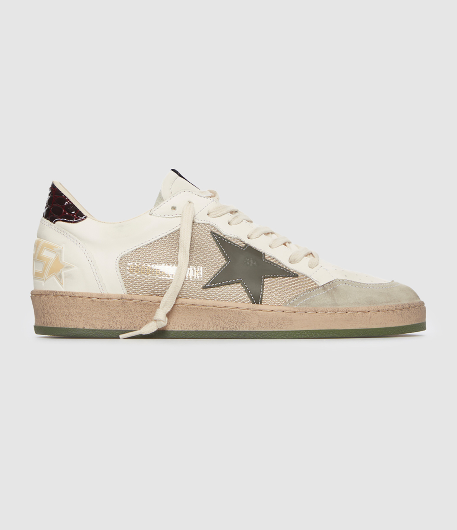 Men's Ball Star Trainers in Milk White, Ice Olive Green and Dark Brown