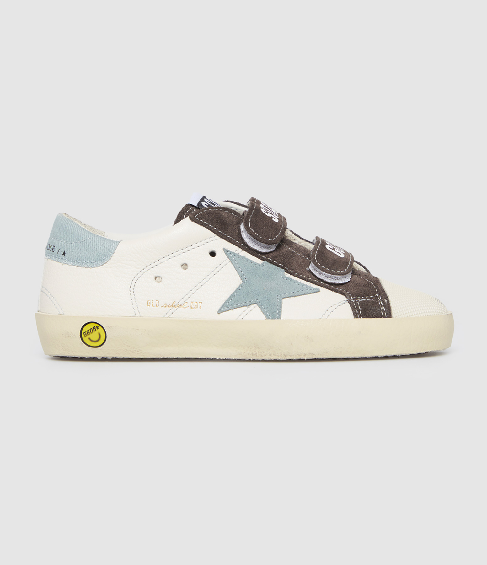 Children's Old School Trainers in White, Brown and Light Blue