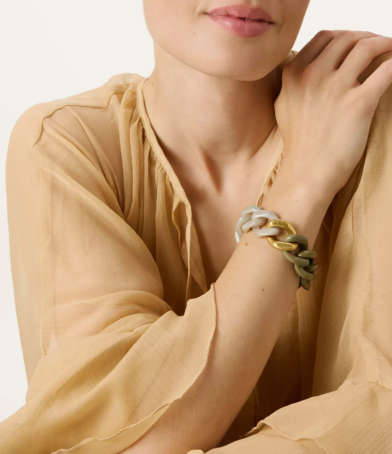 Flat Chain Bracelet in 2 colours: Light Gold, Olive, Snow Green and Marble