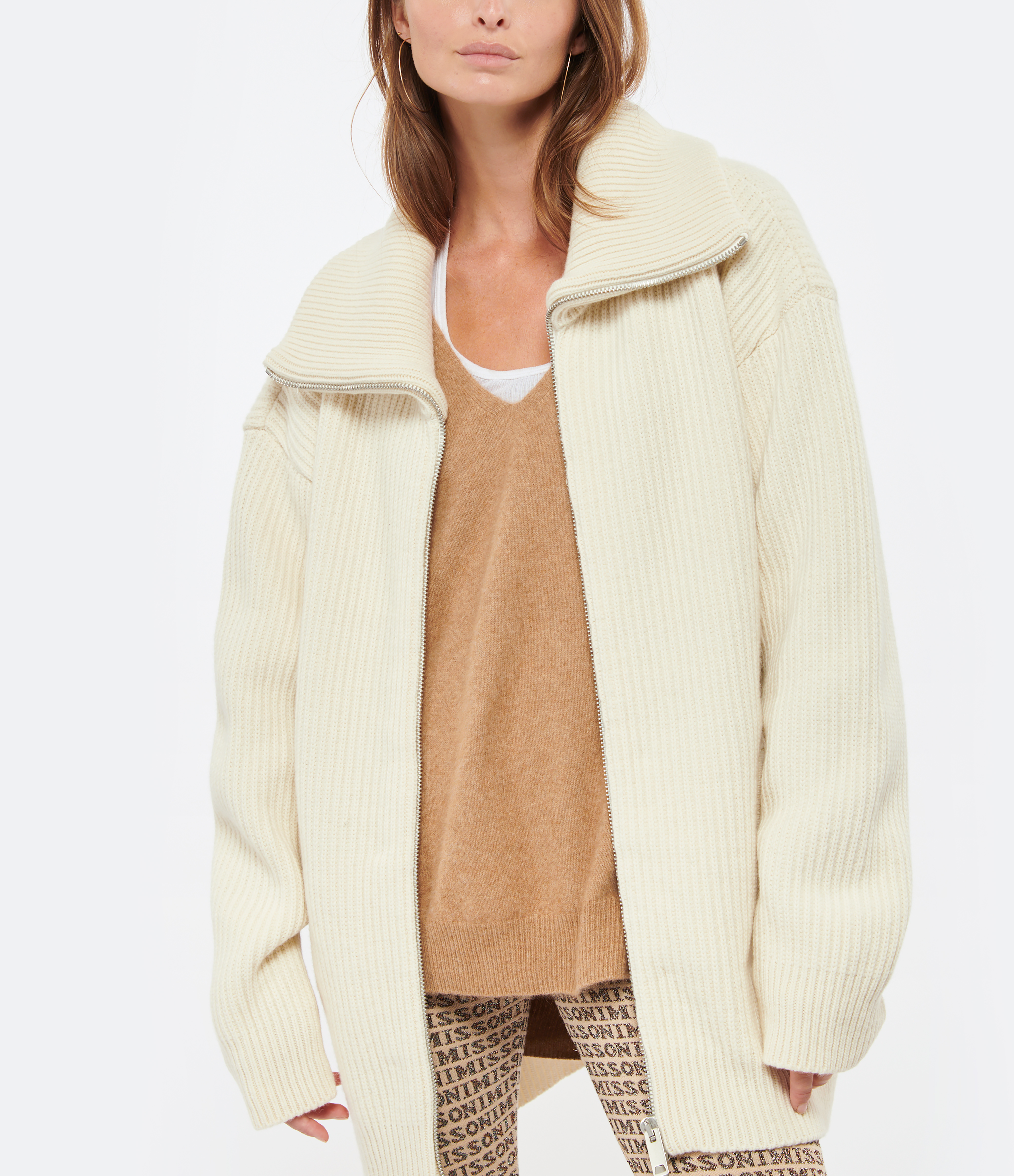 Cream Merino Wool Zip-Up Jacket