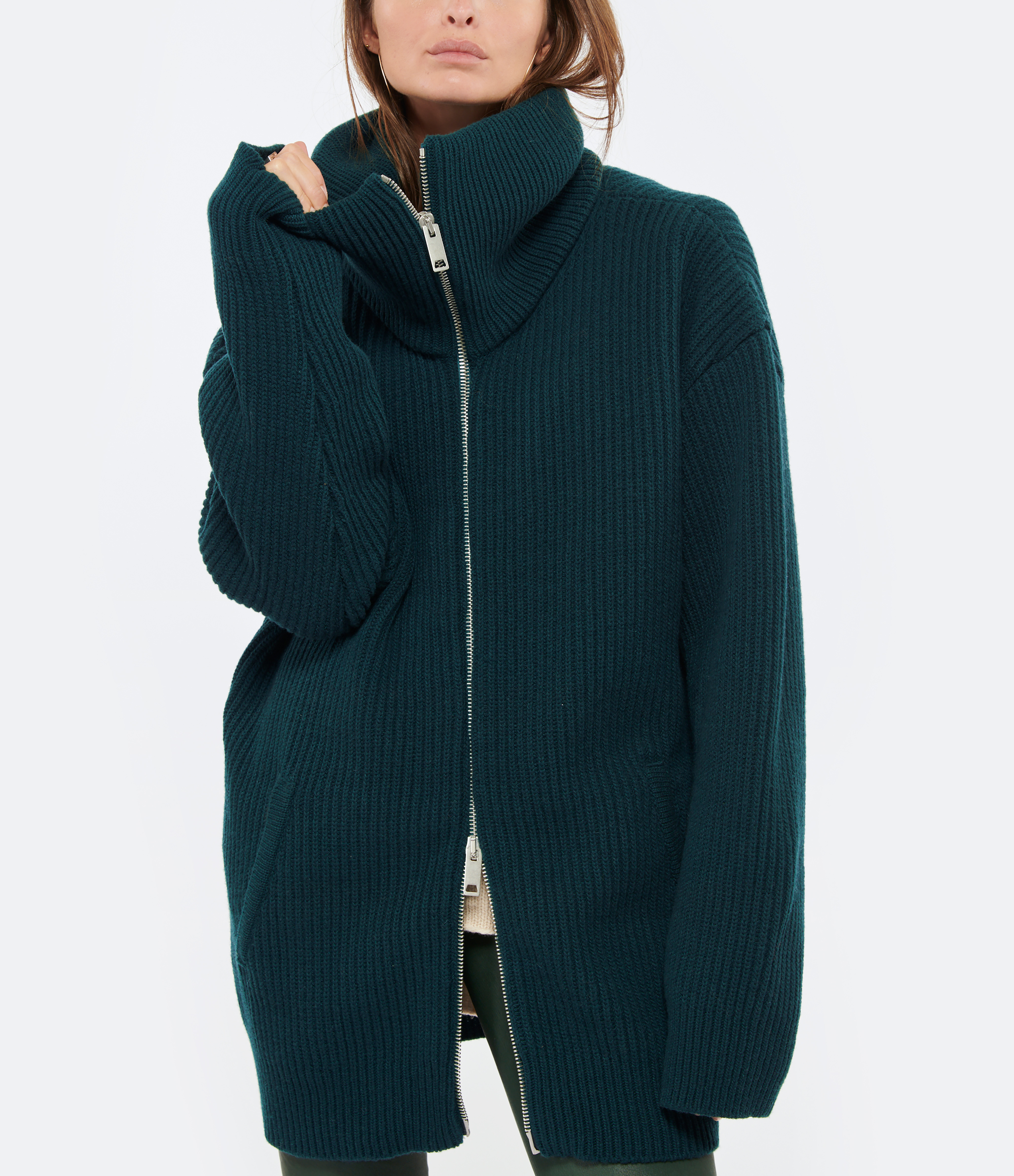 Green Merino Wool Zip-Up Jacket