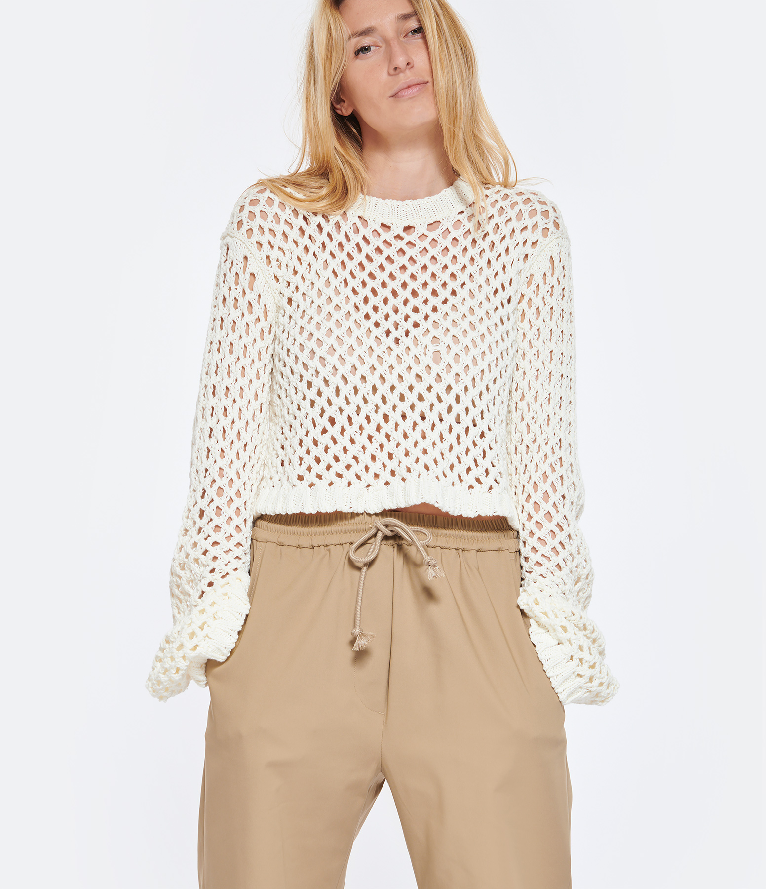 Cream-coloured Cotton Fishnet Jumper