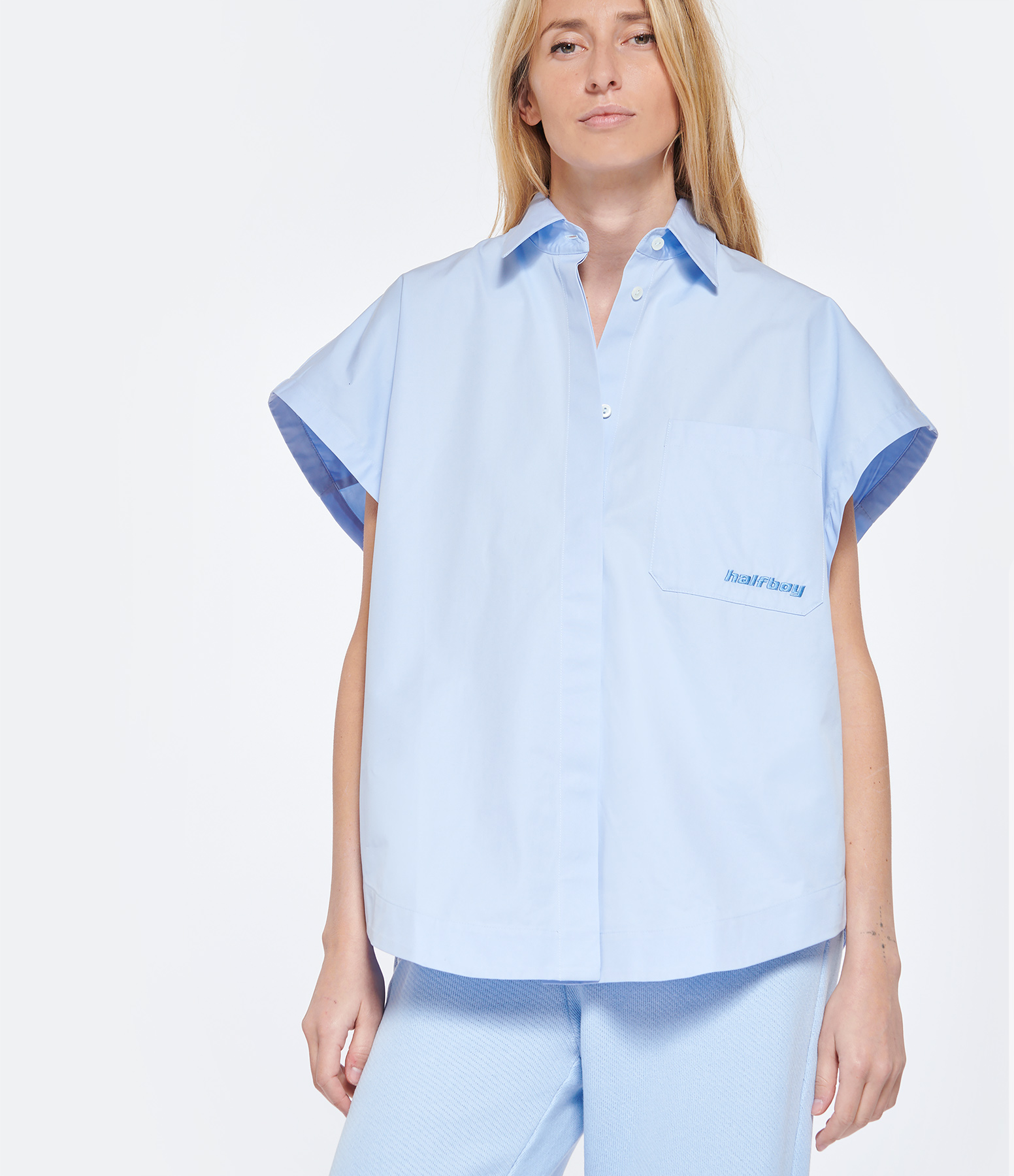 Baby Blue Cotton Sleeveless Shirt