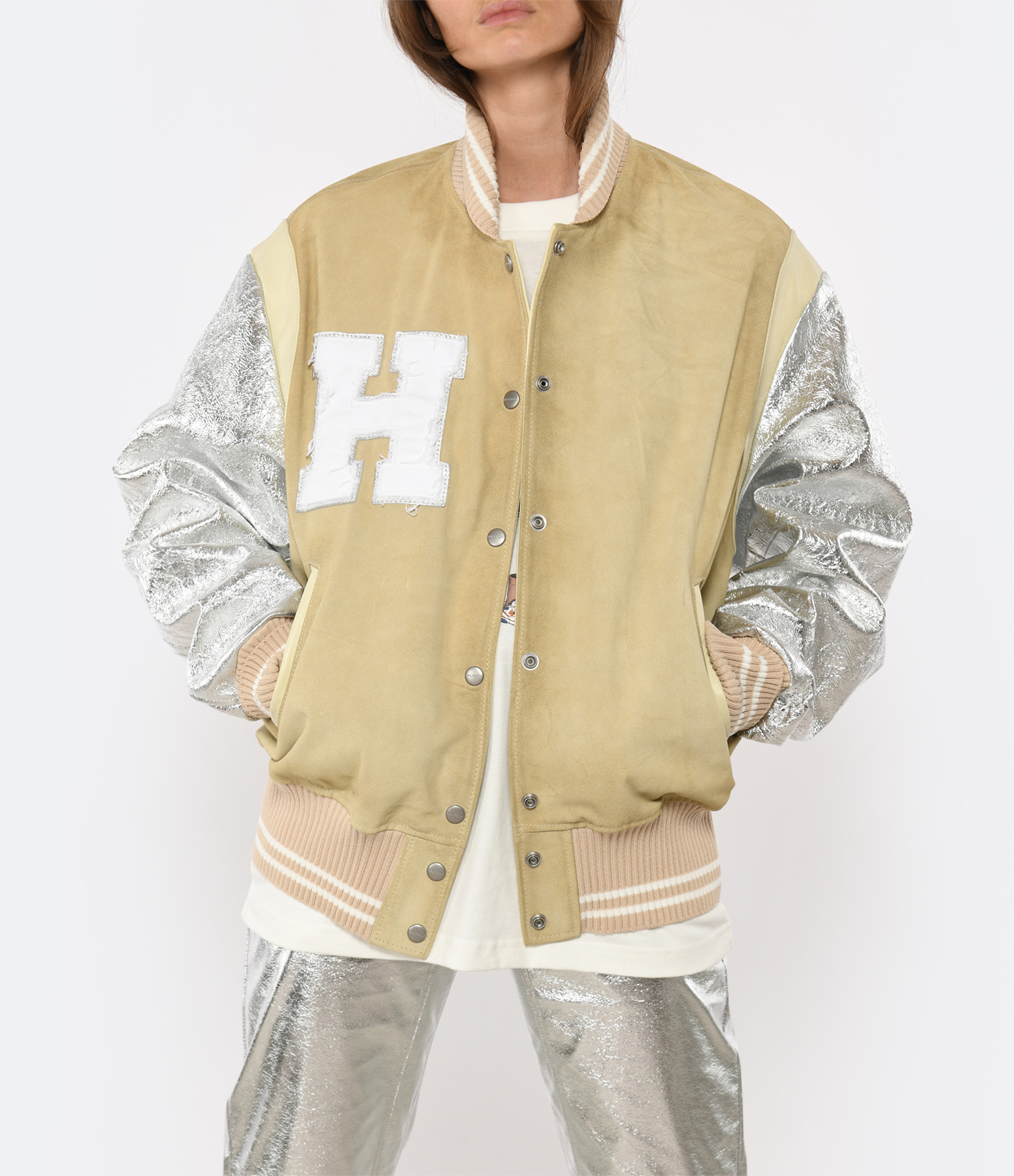 Sand-Coloured Varsity Jacket