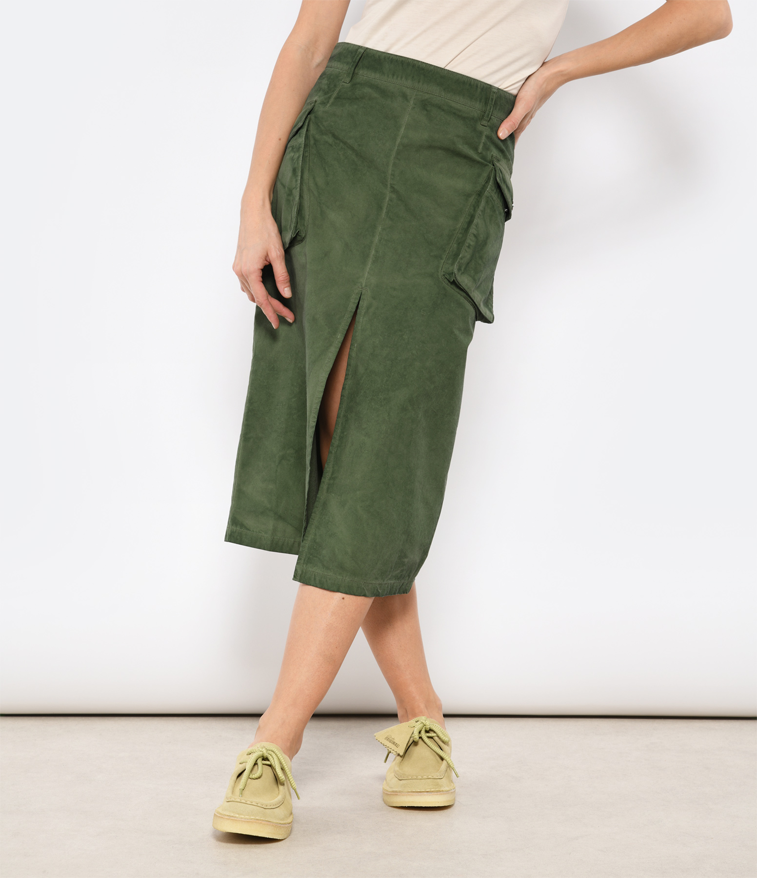 Long Military Green Cargo Skirt