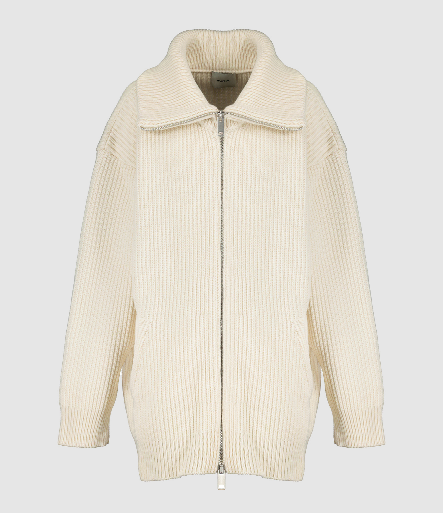 Cream Merino Wool Zip-Up Jacket
