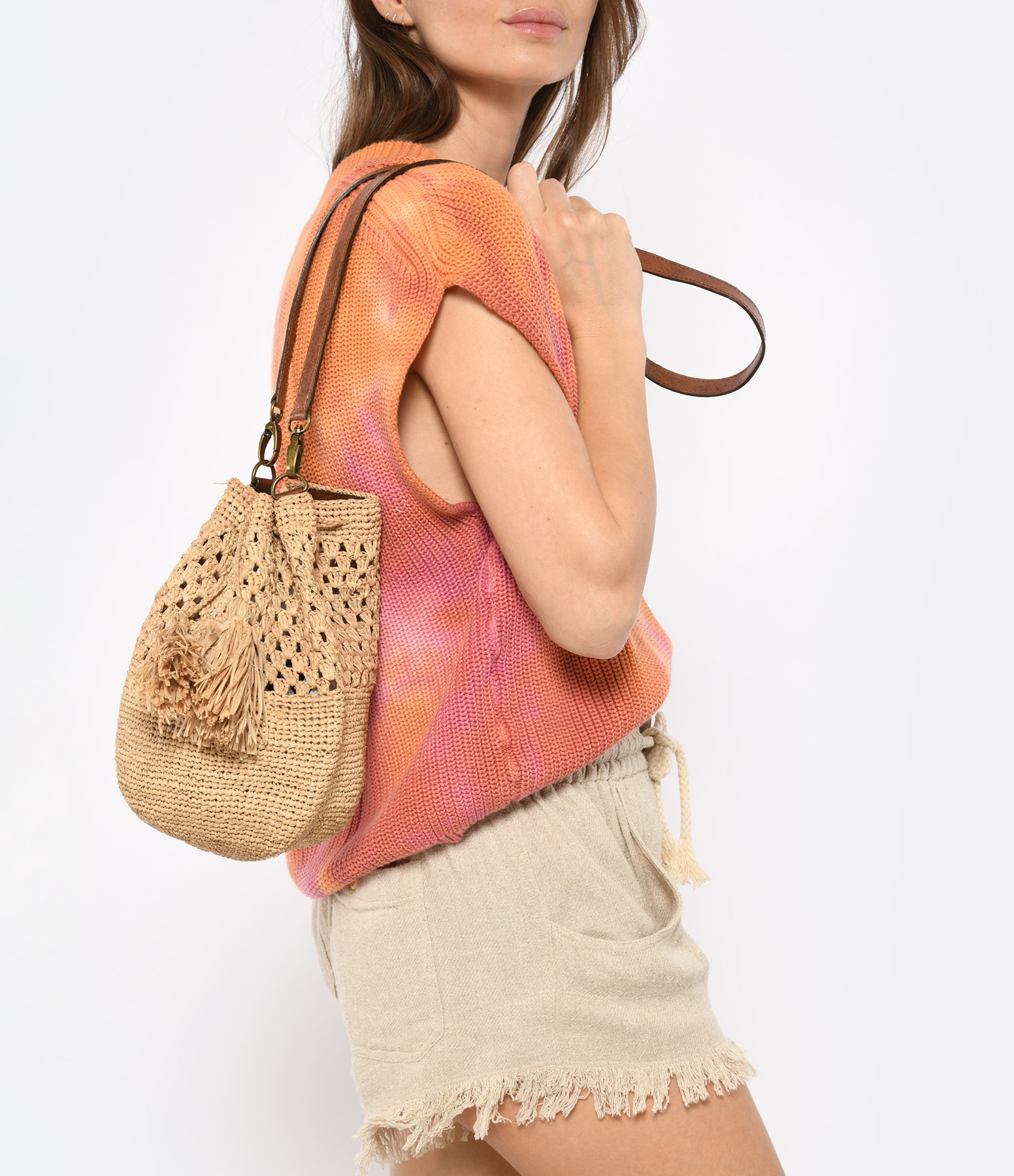 Haingo Raphia Tea Shoulder Bag