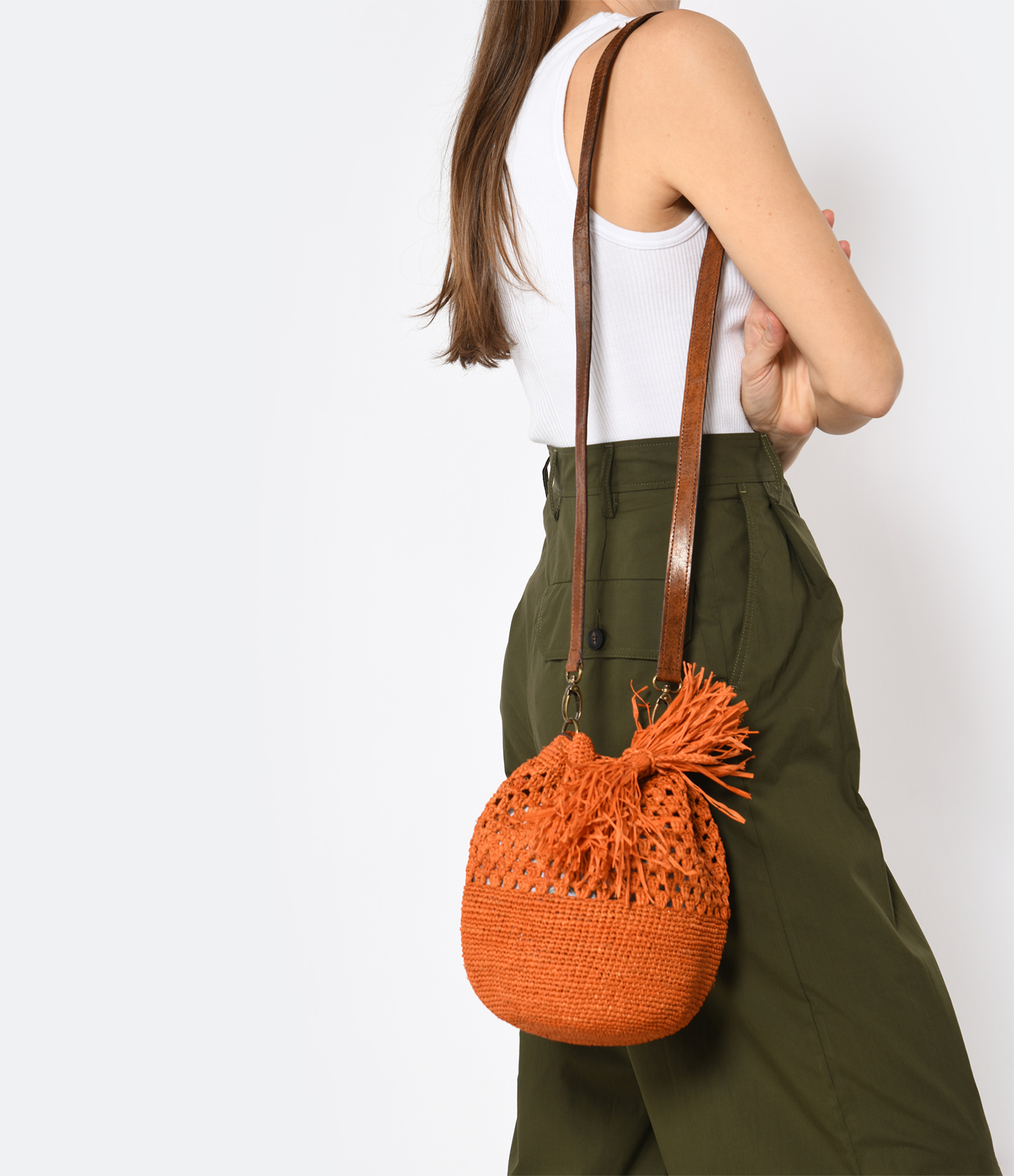 Haingo Orange Raffia Shoulder Bag
