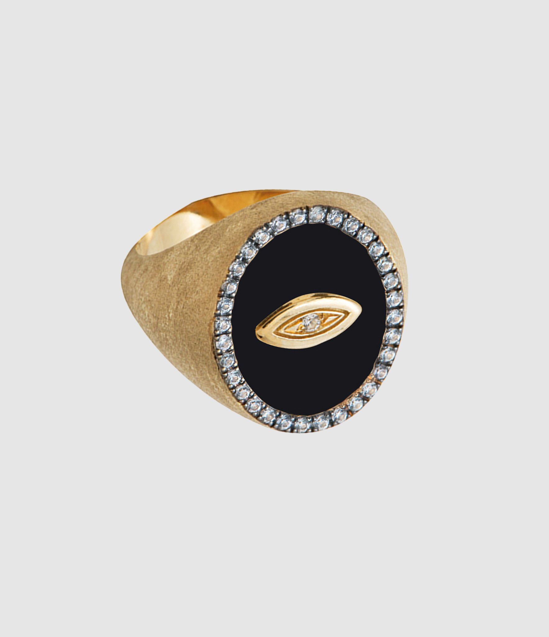 Signet Ring with Black Enamel Eye and Yellow Gold Sapphires