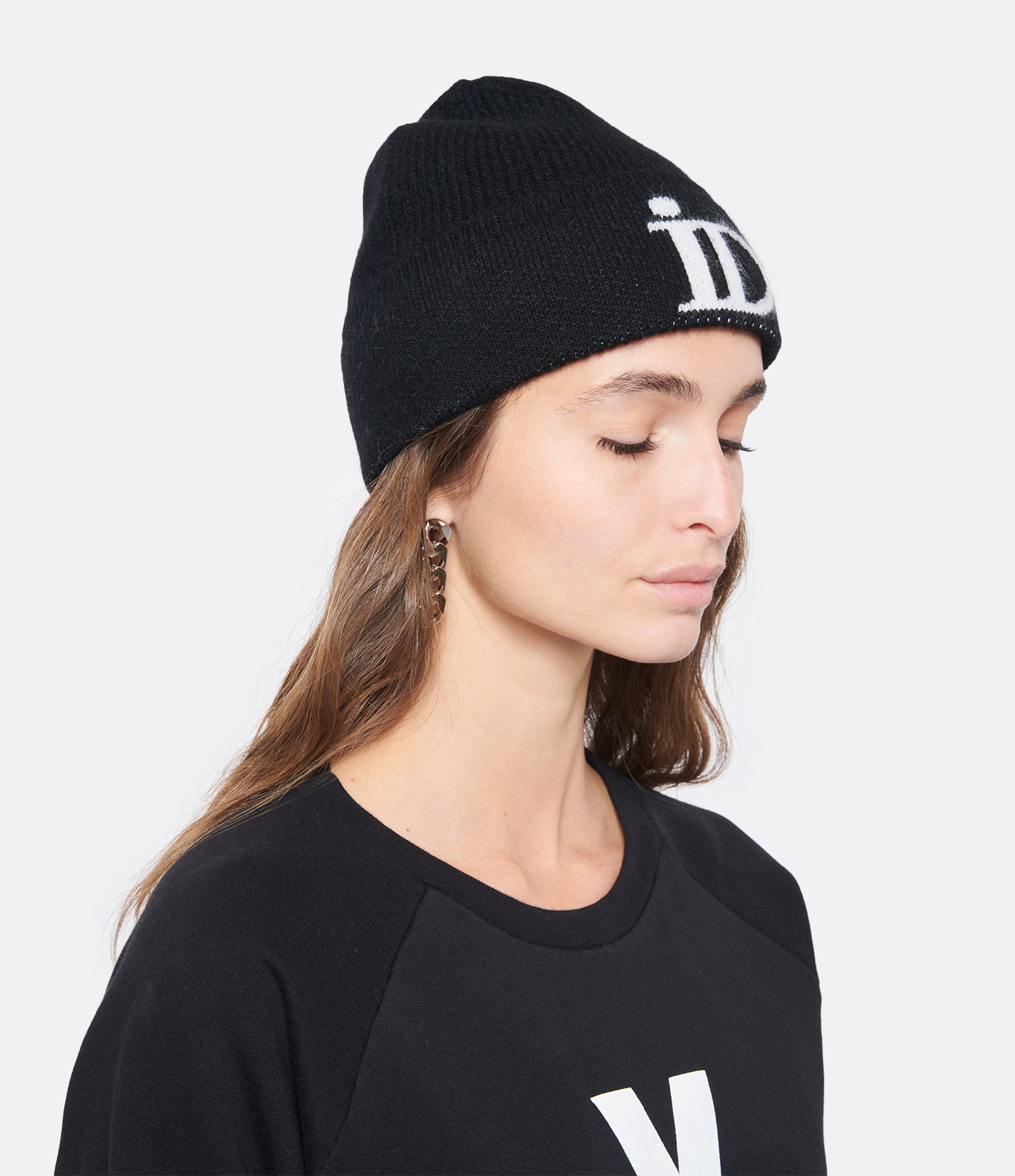 Abysse Black and White Cashmere Beanie