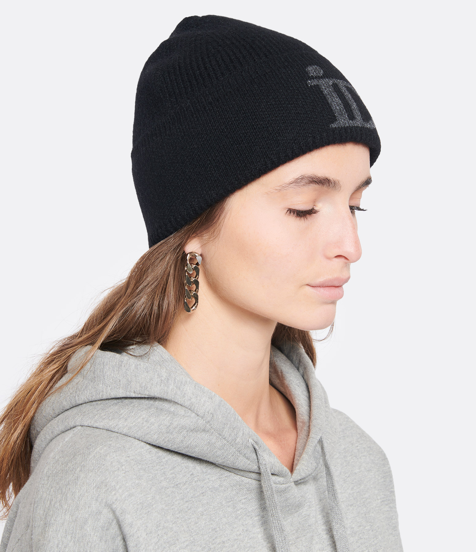 Abysse Cashmere Beanie – Black, Anthracite Grey