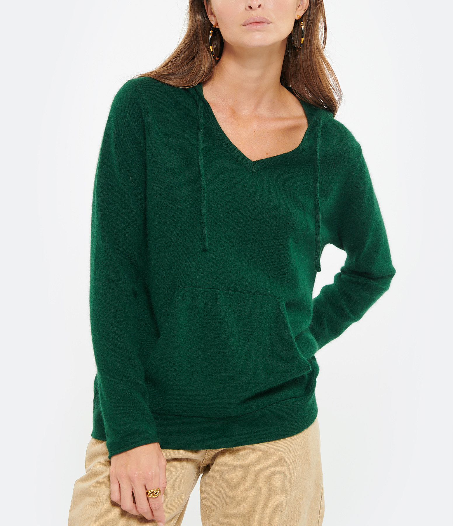 'Mon Hoodie Chérie' Cashmere Jumper in Chrome Green