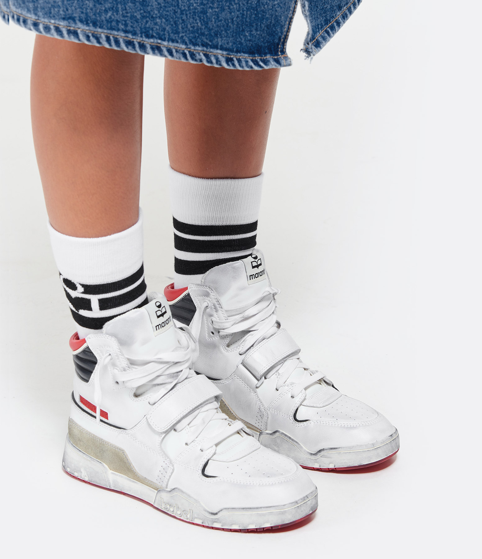 Alsee White and Blue Leather Trainers
