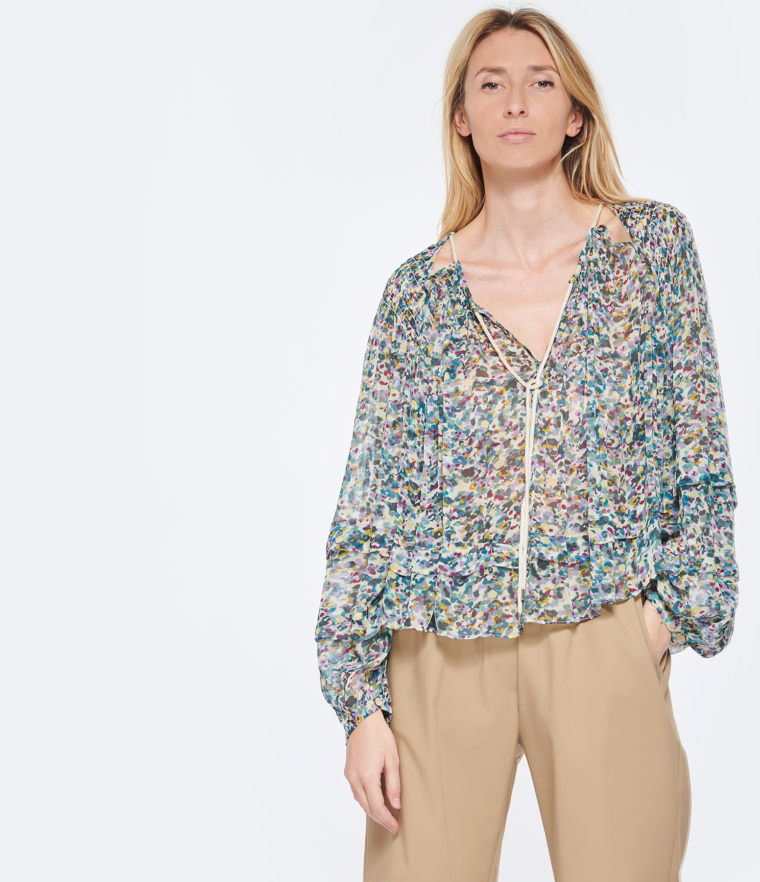 Felipa Blouse – Green and Ecru Print