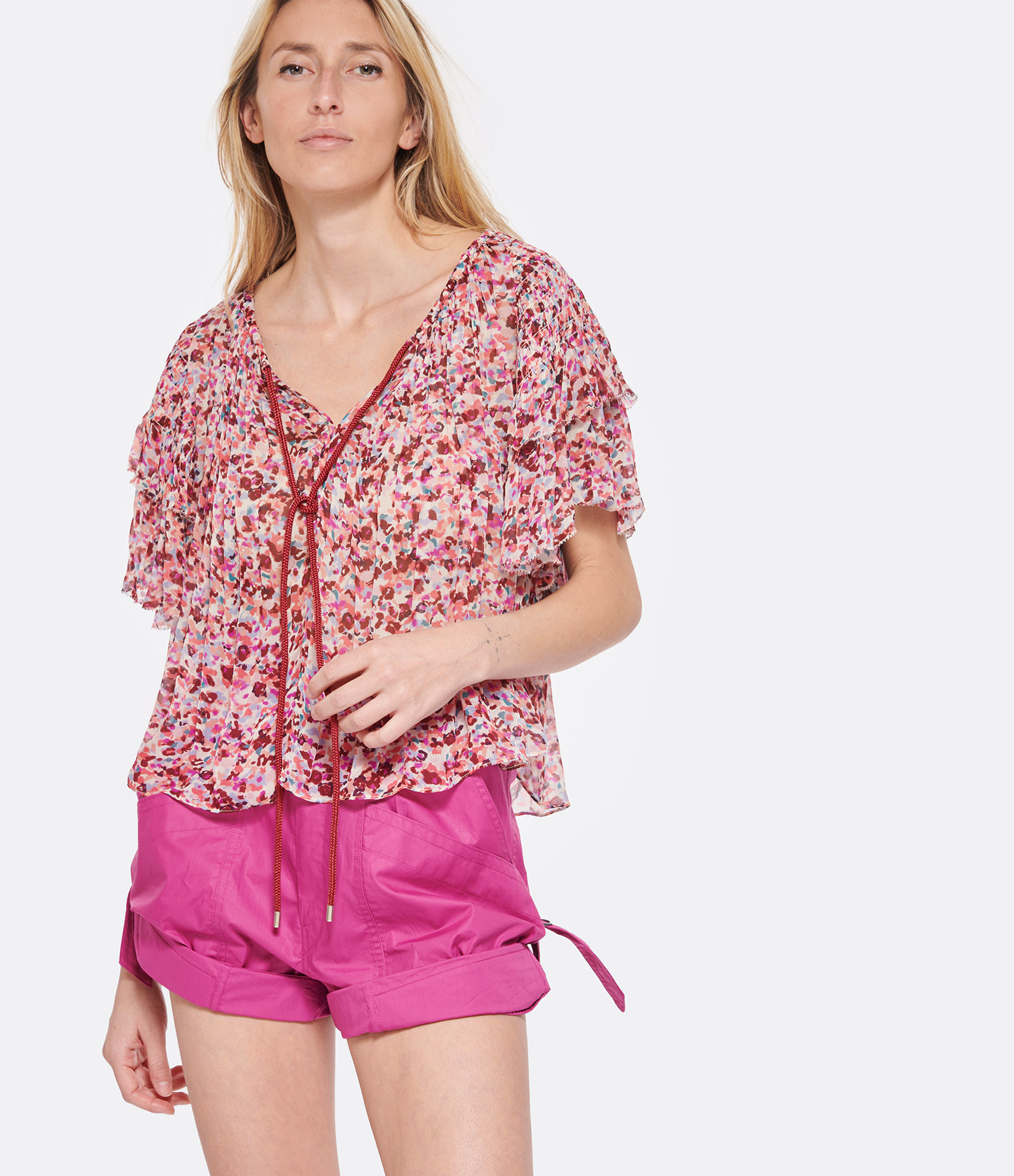 Fapani Top, Raspberry Print, Ecru