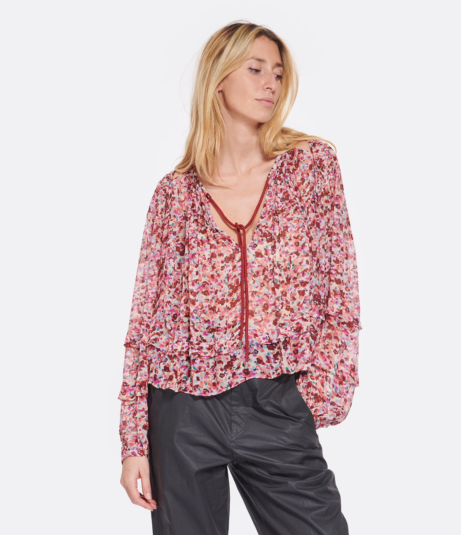 Felipa Blouse – Raspberry Print, Ecru