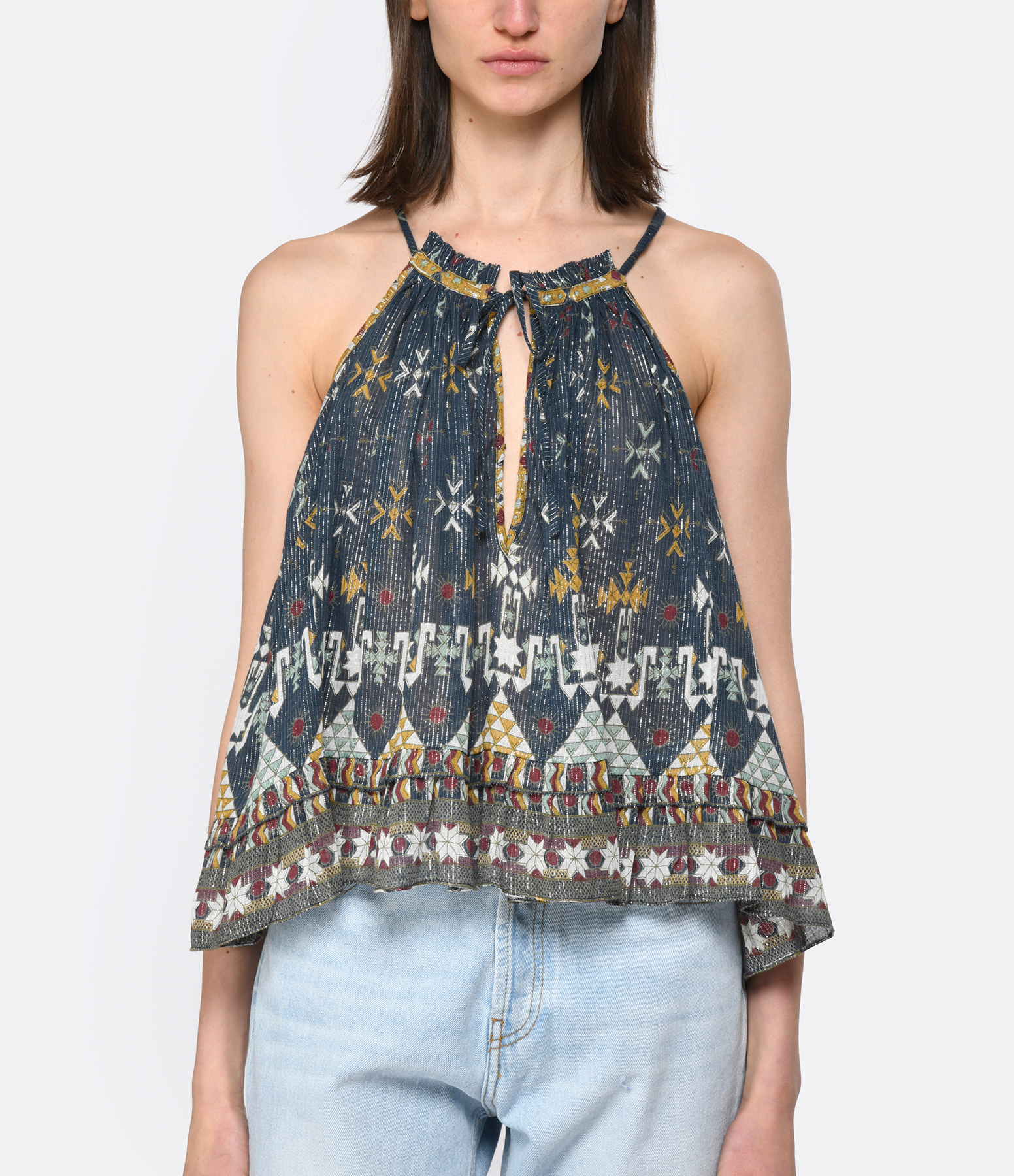 Fabino Top in Teal Blue Cotton