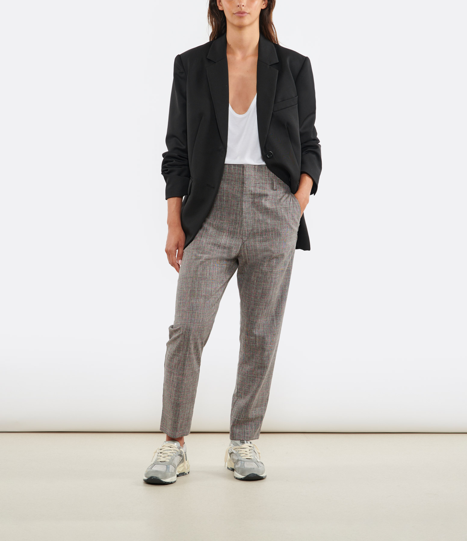 Noah Trousers – Virgin Wool, Black and Pink