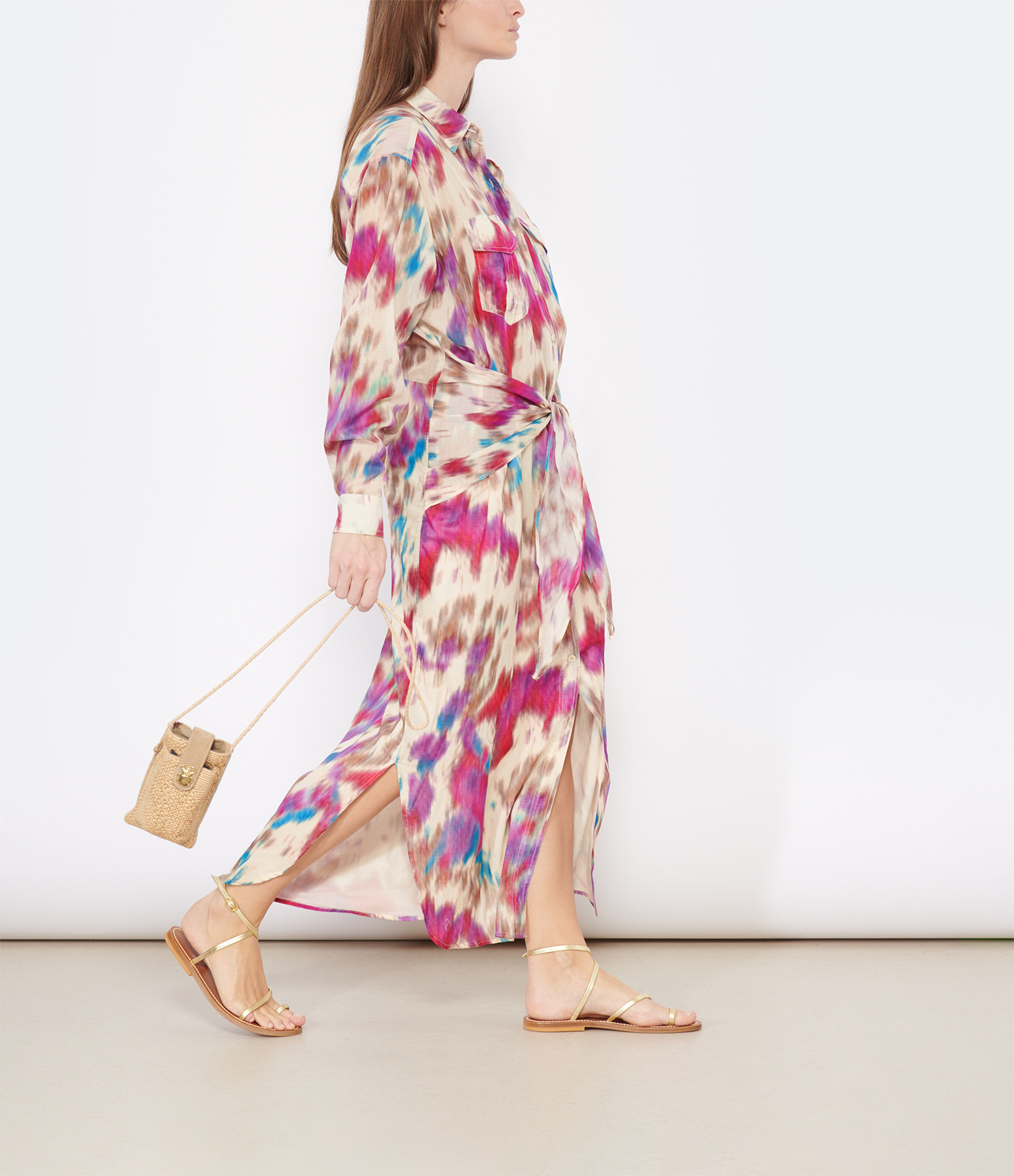 Nesly Long Dress in Beige and Raspberry