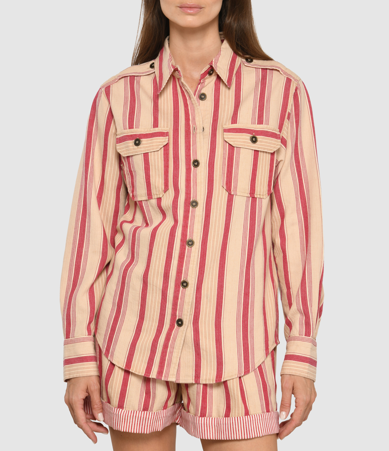 Gelva Beige Red Shirt