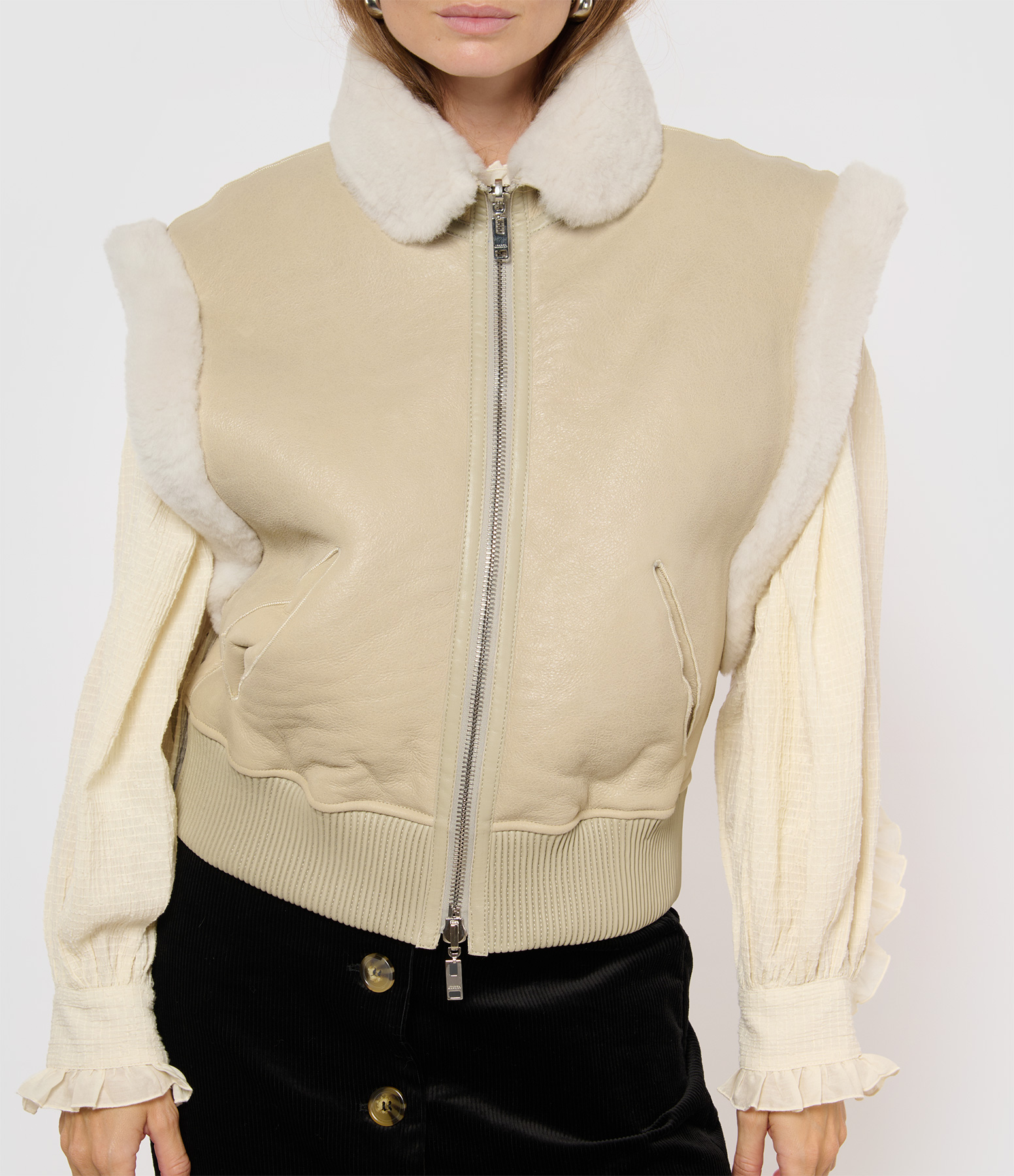 Edwina Grey Leather Coat