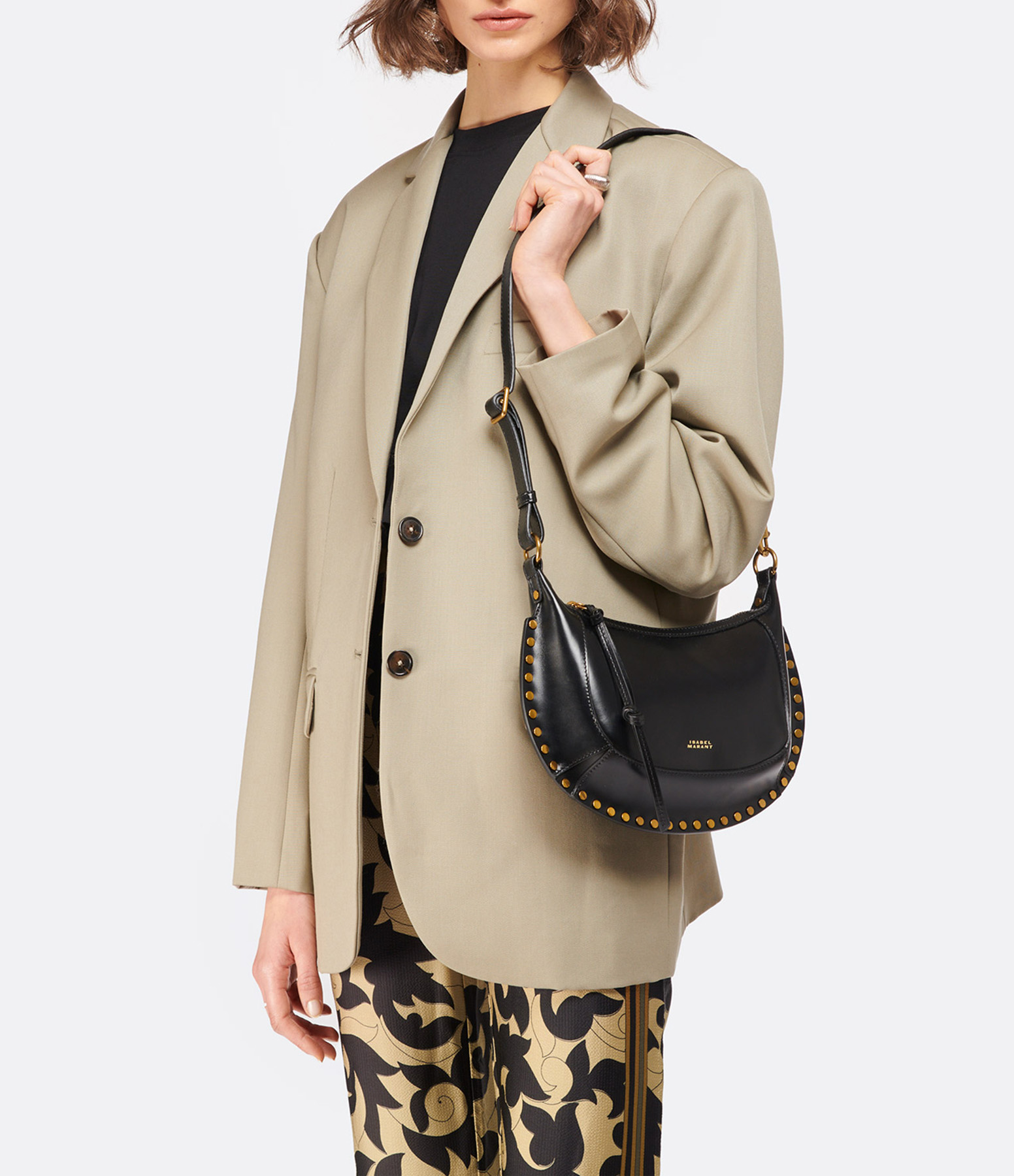 Oskan Moon Bag – Smooth Black Leather with Gold Accents