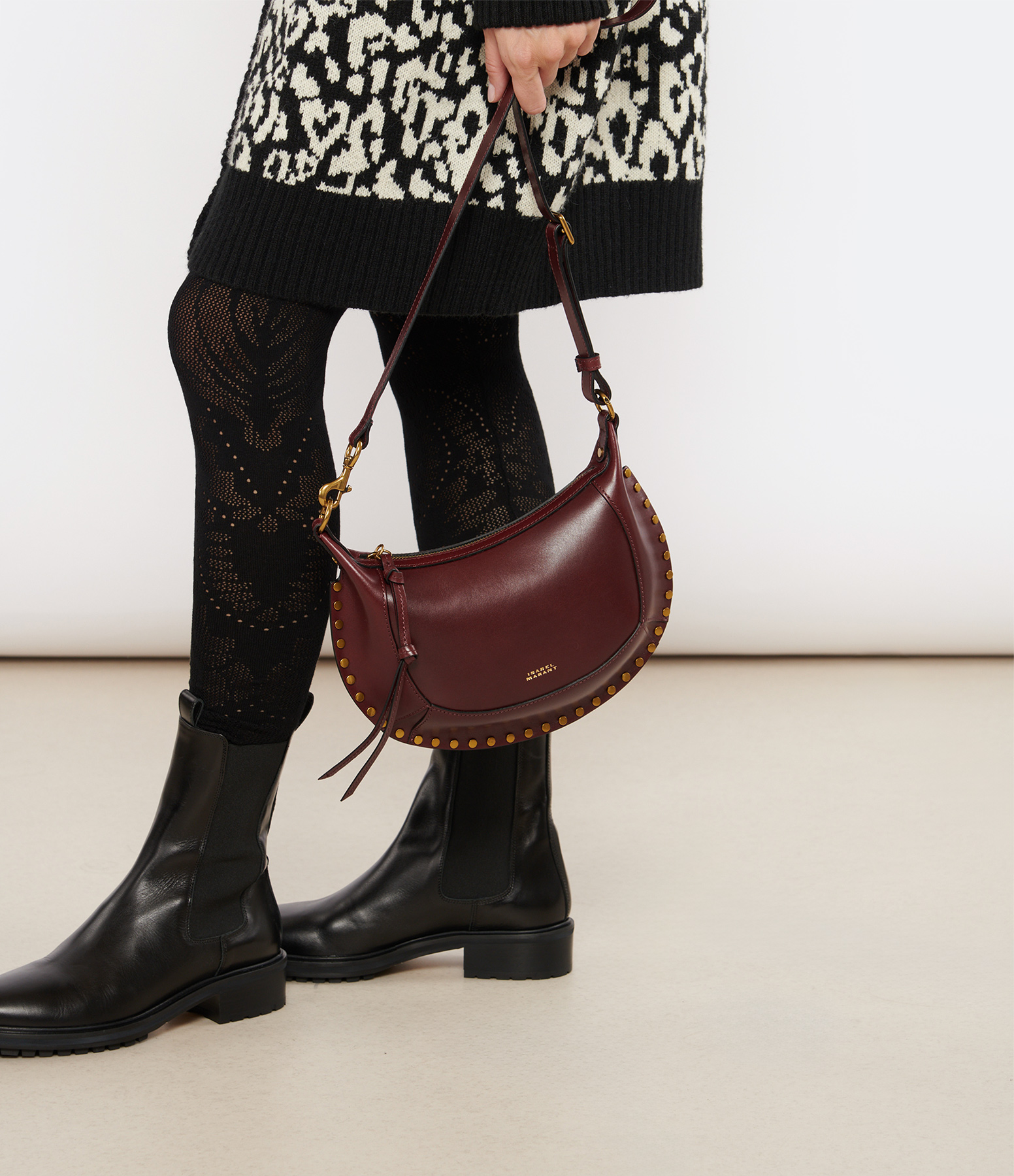 Oskan Moon Bag in Smooth Bordeaux Leather