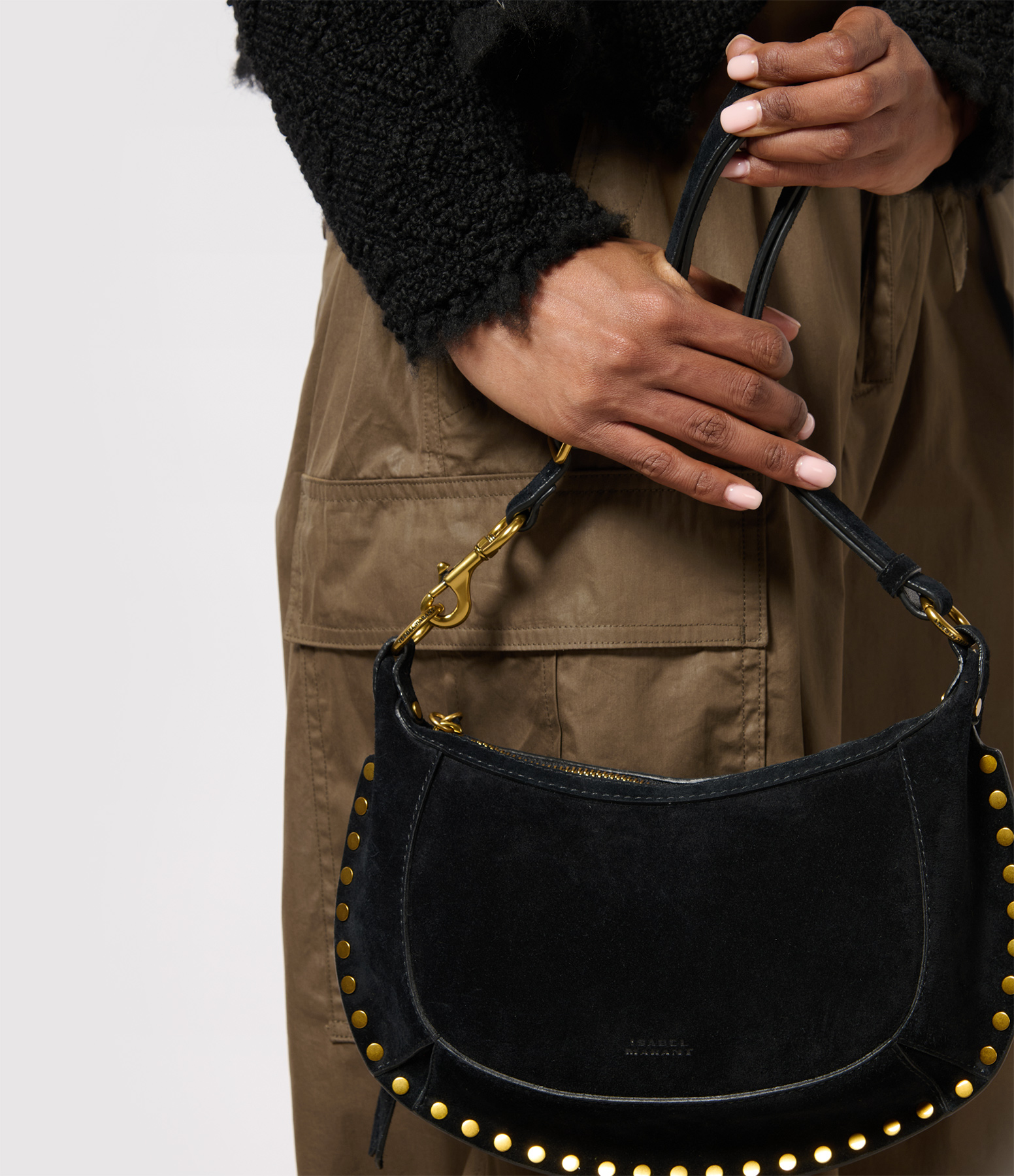 Oskan Moon Bag in Black Suede Leather