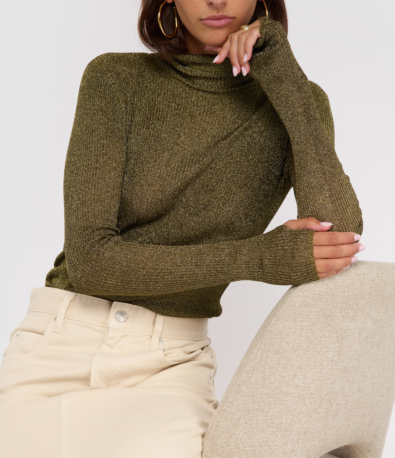 Jaelis Lurex Dark Khaki T-shirt
