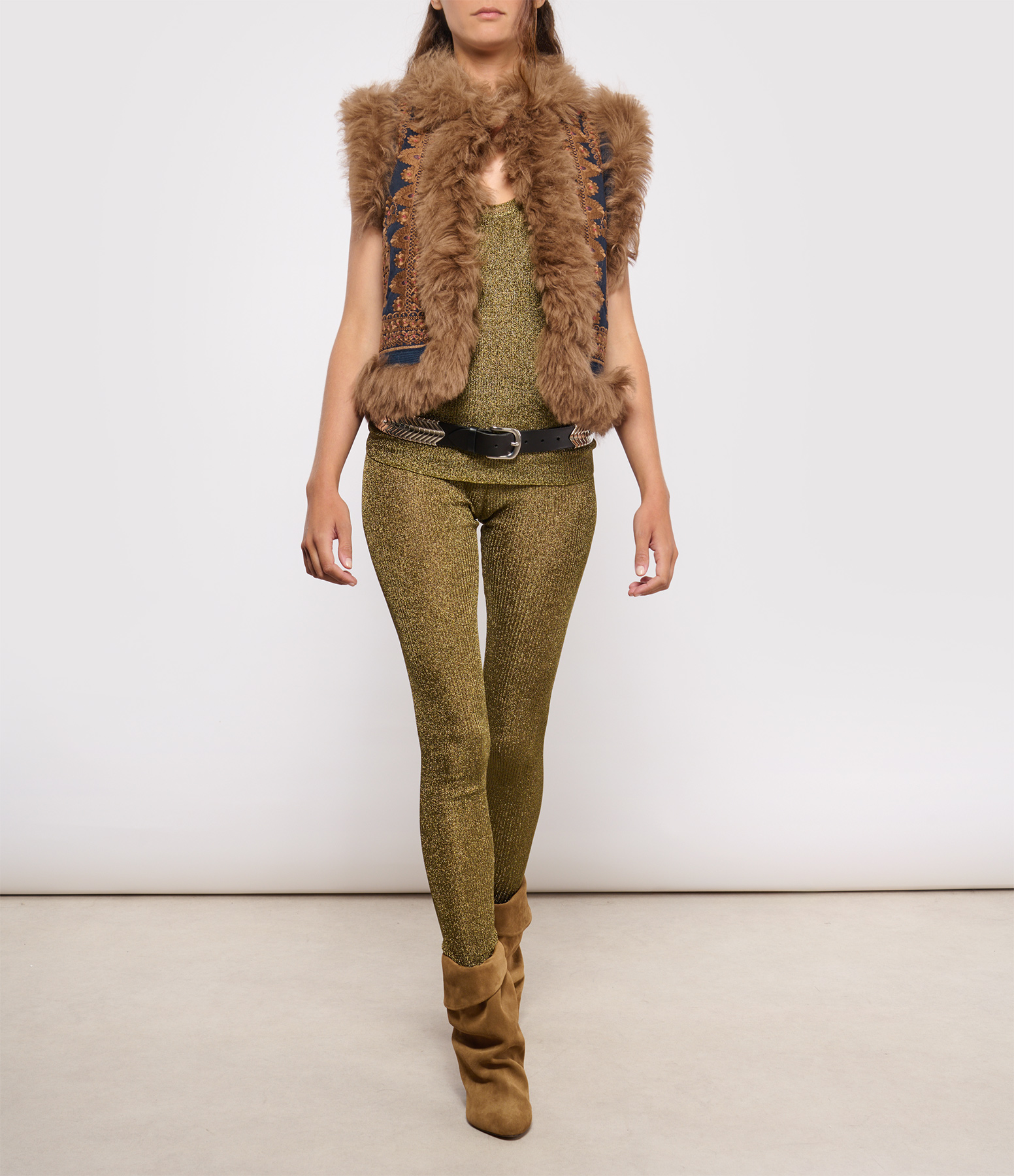 Jouna Lurex Trousers in Dark Khaki