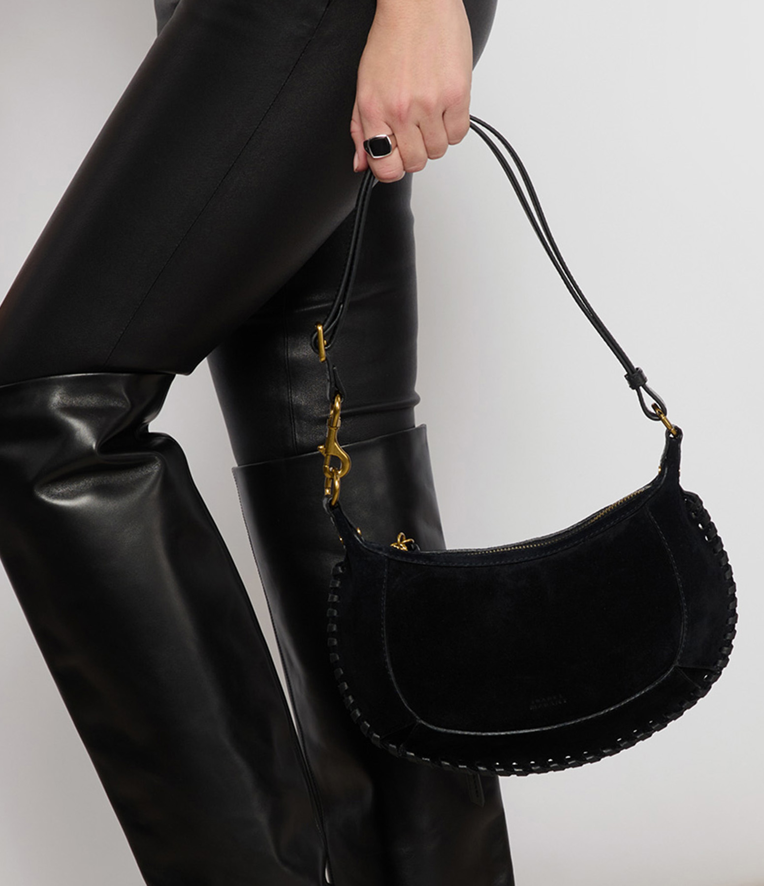 Oskan Moon Woven Black Suede Leather Bag