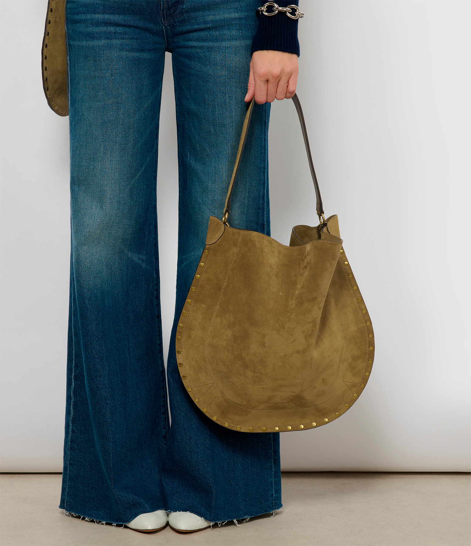 Oskan Hobo Soft Suede Leather Bag in Taupe