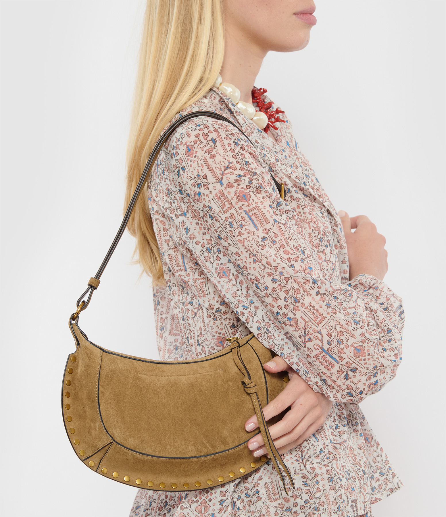 Oskan Moon Bag in Taupe Suede