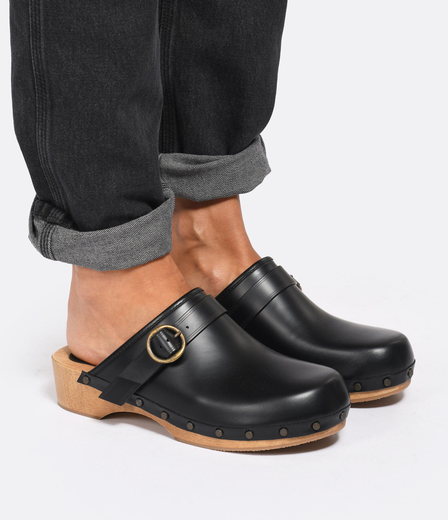 Thalie Black Calfskin Clogs