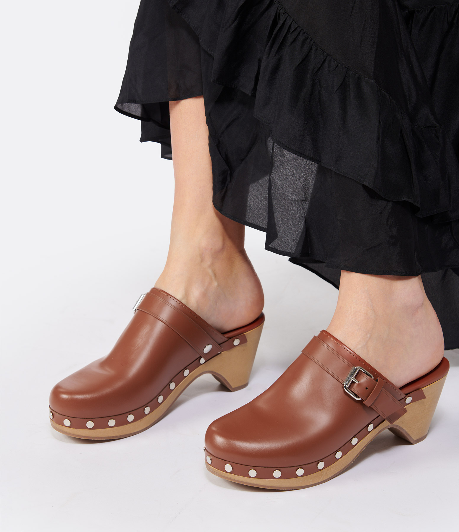 Titya Cognac Leather Clogs