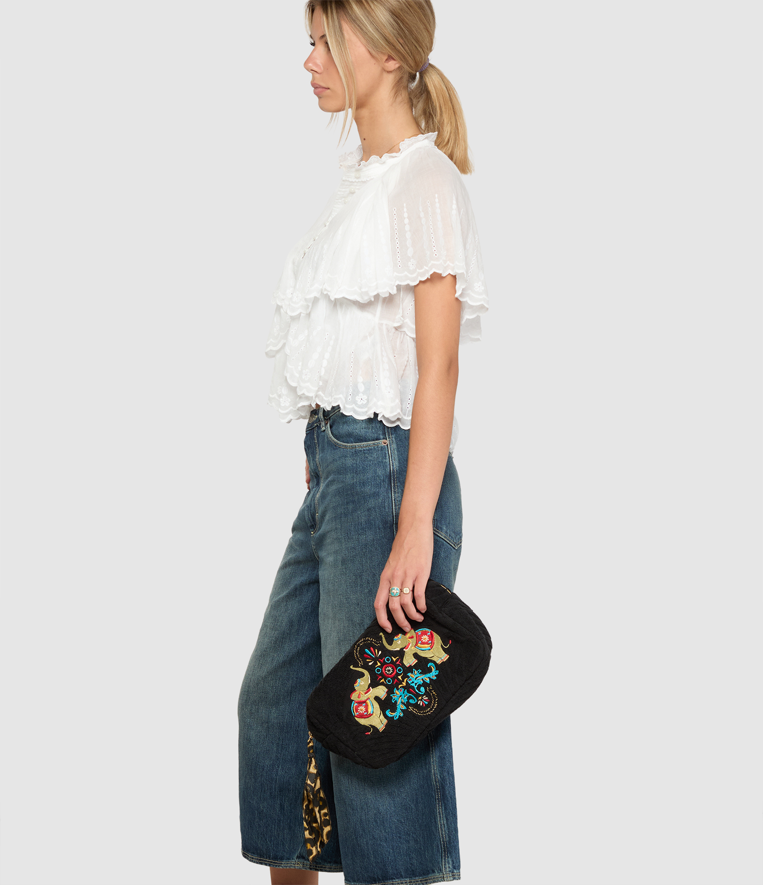Mandala Bloom Black Medium Clutch Bag
