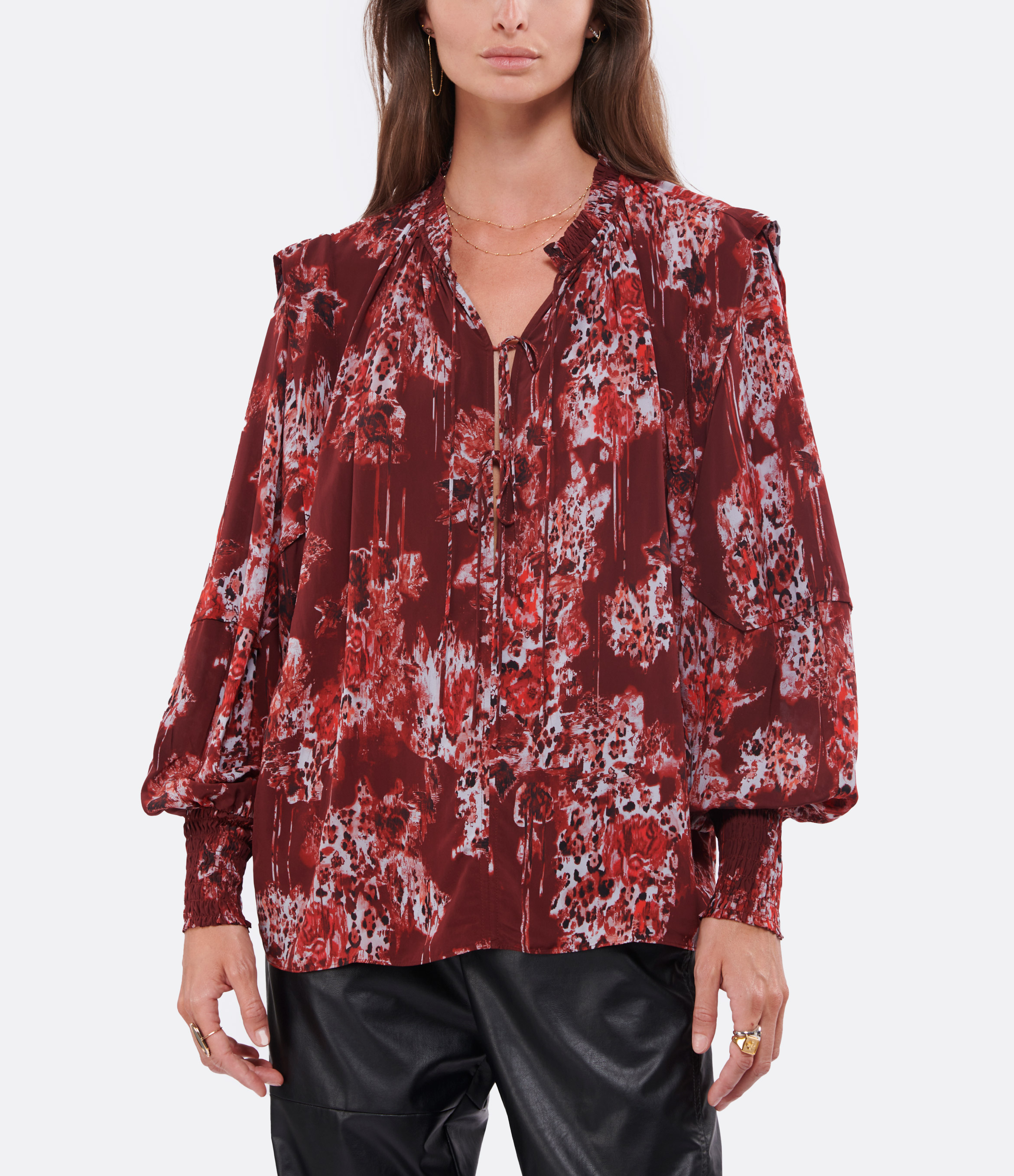 Analin Bordeaux-Print Blouse
