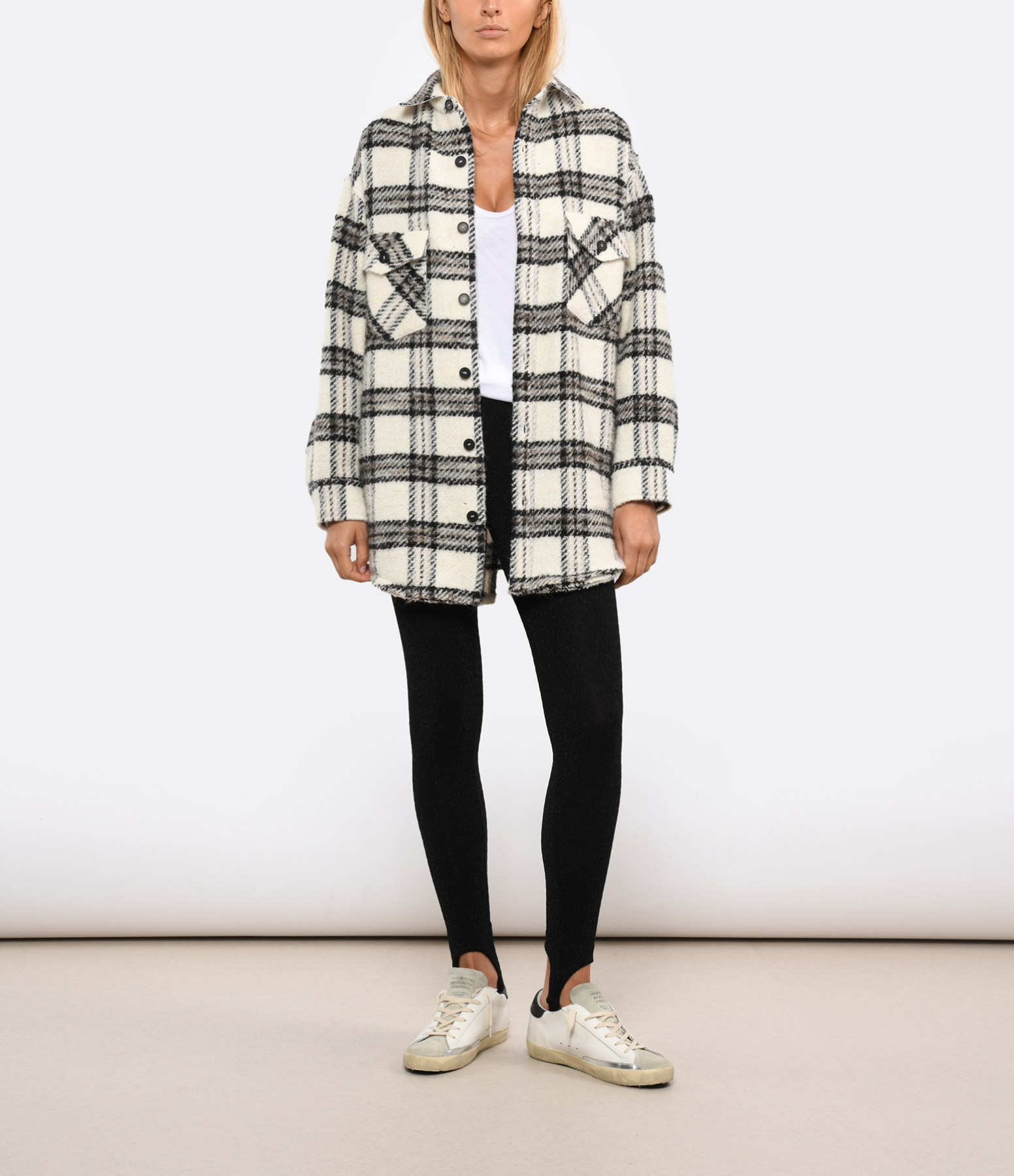 Bielo Ecru Checked Wool Overshirt