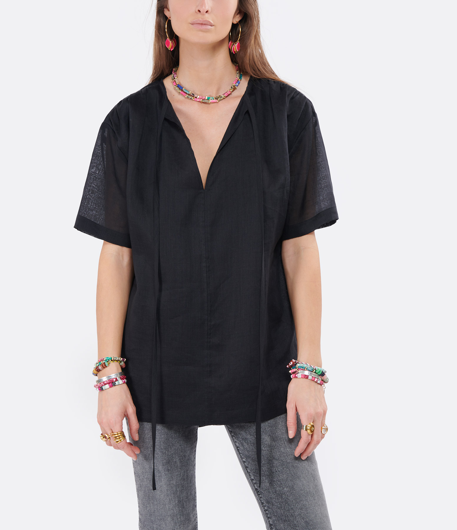 Birna Ramie Black Voile Blouse