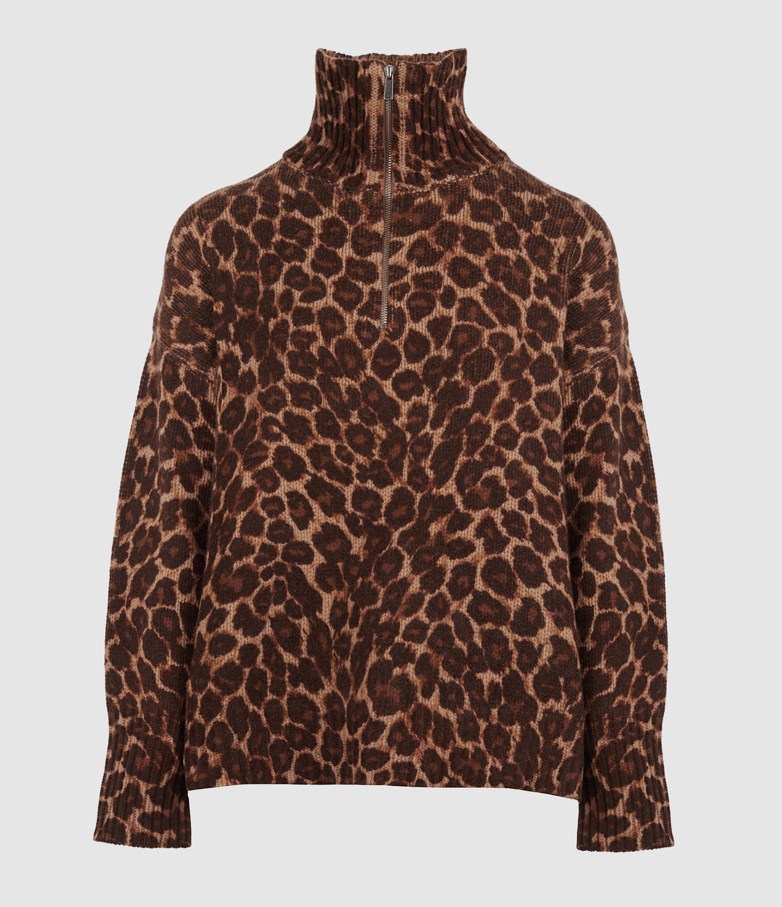 Tom Cashmere High-Neck Zip-Up Jumper, Leopard Print, Jeanne Vouland x Eric Bompard Collaboration