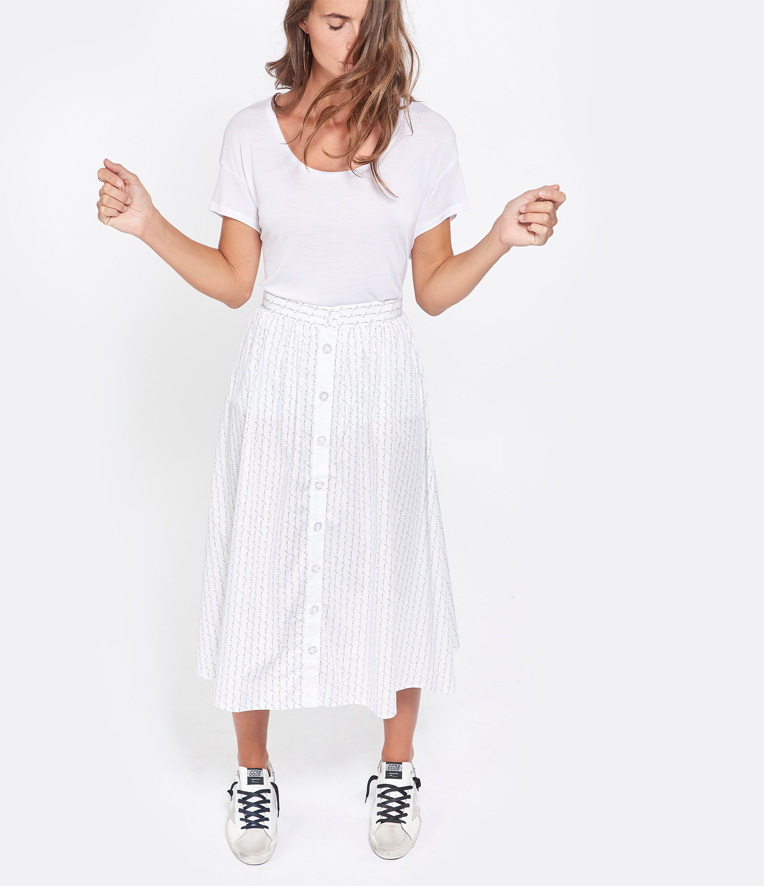 Baya White Skirt with Black Stripes and Buttons