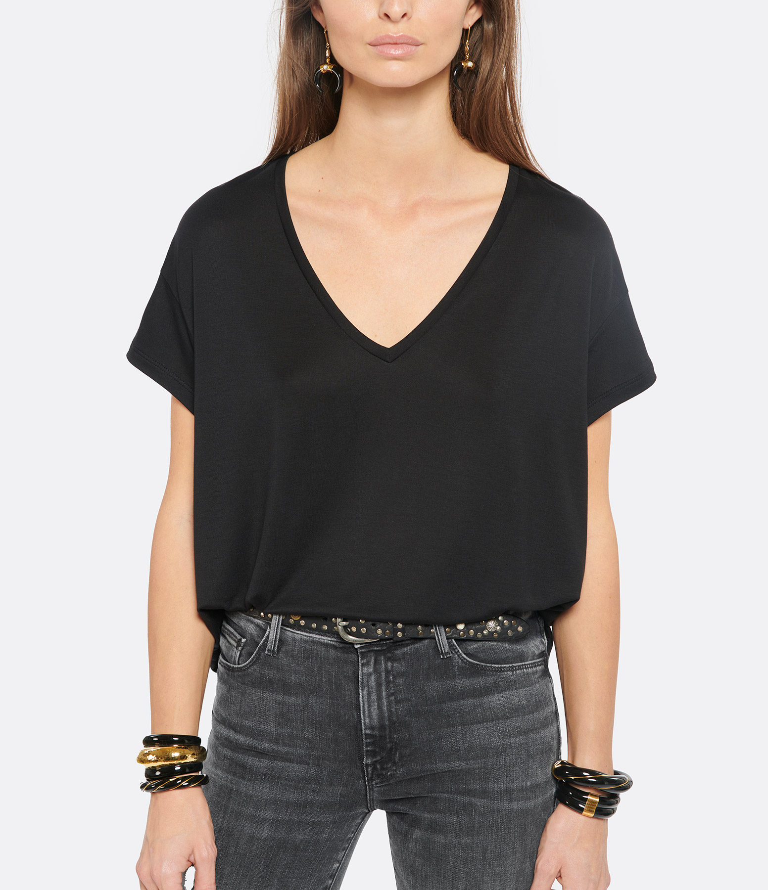 Bacha Black Lyocell V-neck T-shirt