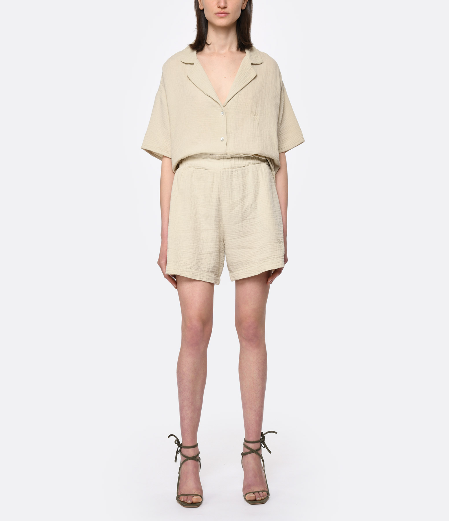 Jina Set Beige Cotton Gauze Shorts