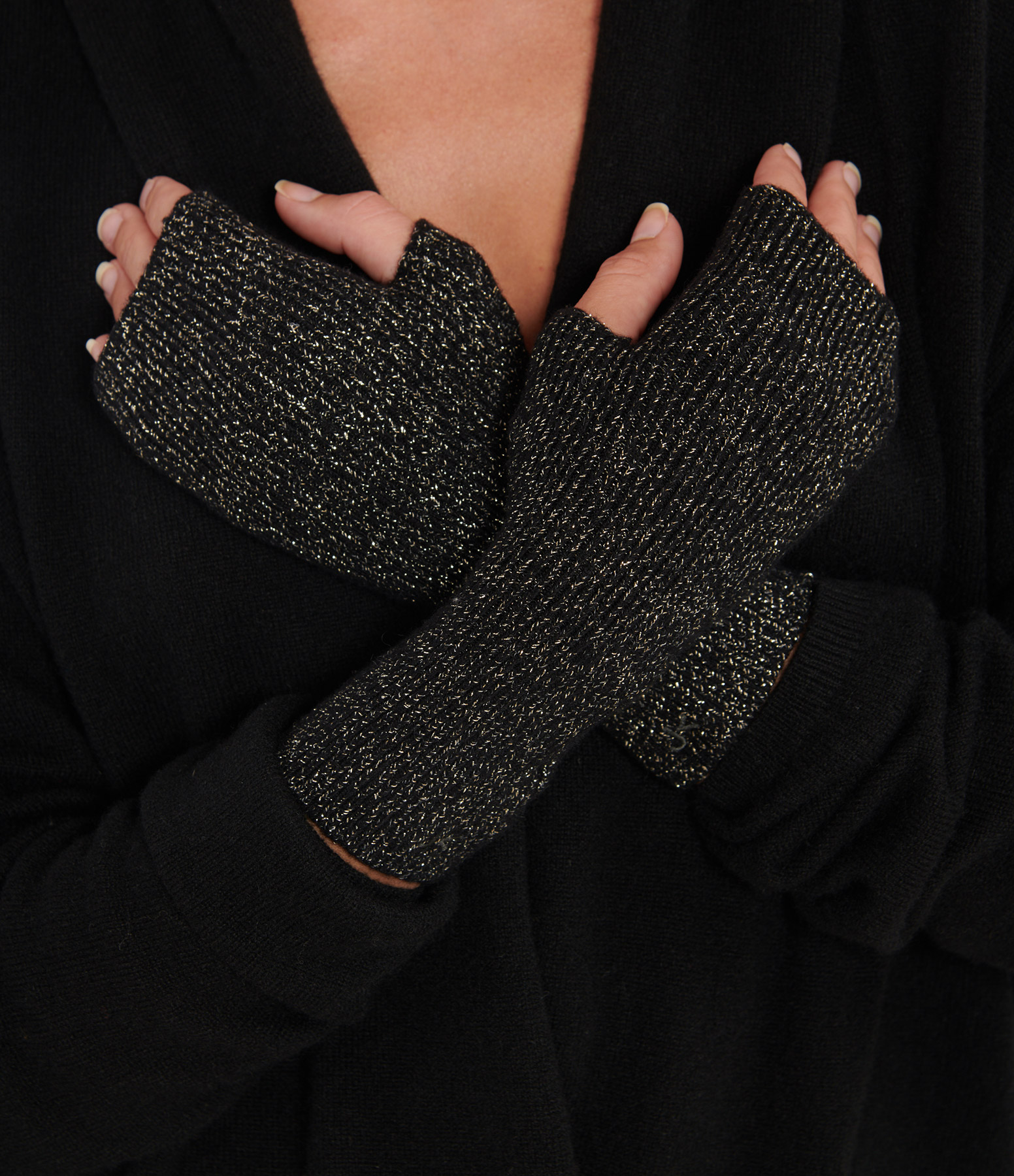 Black Lurex Cashmere Wool Mittens
