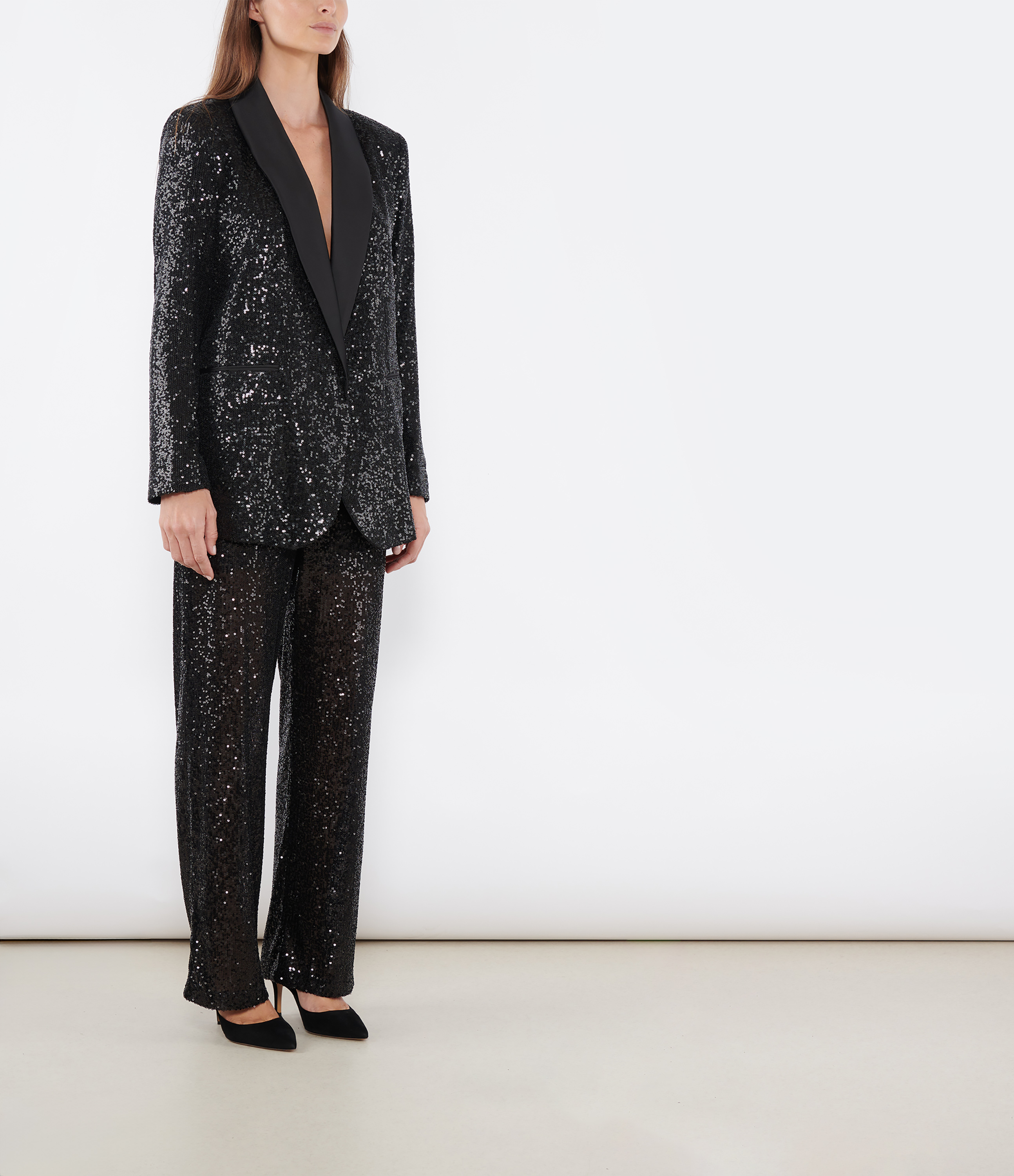 King Straight-Leg Black Sequin Trousers