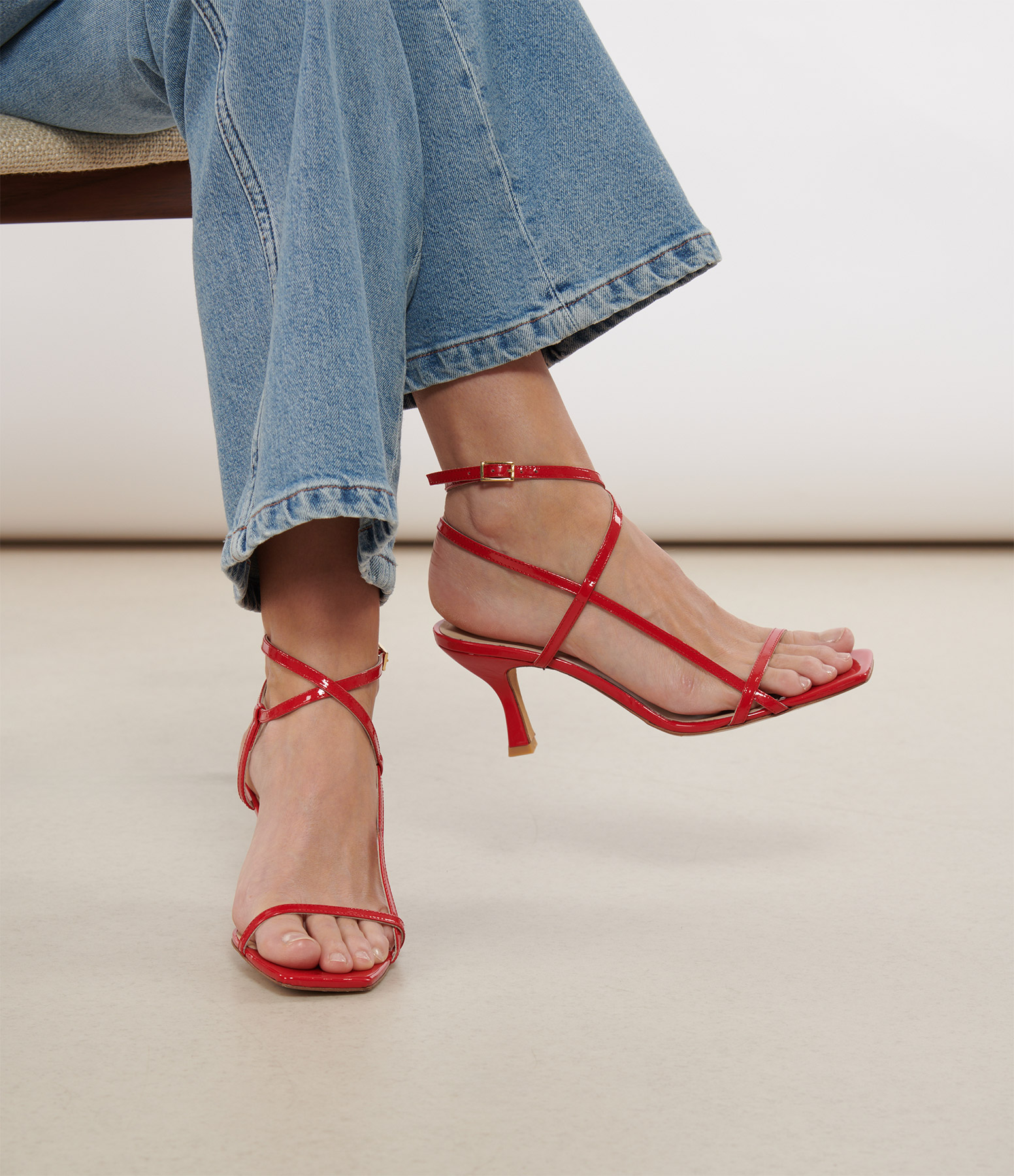Fortuna Red Glazed Leather Sandals with Glitter, Jeanne Vouland x Véronika Loubry Collaboration
