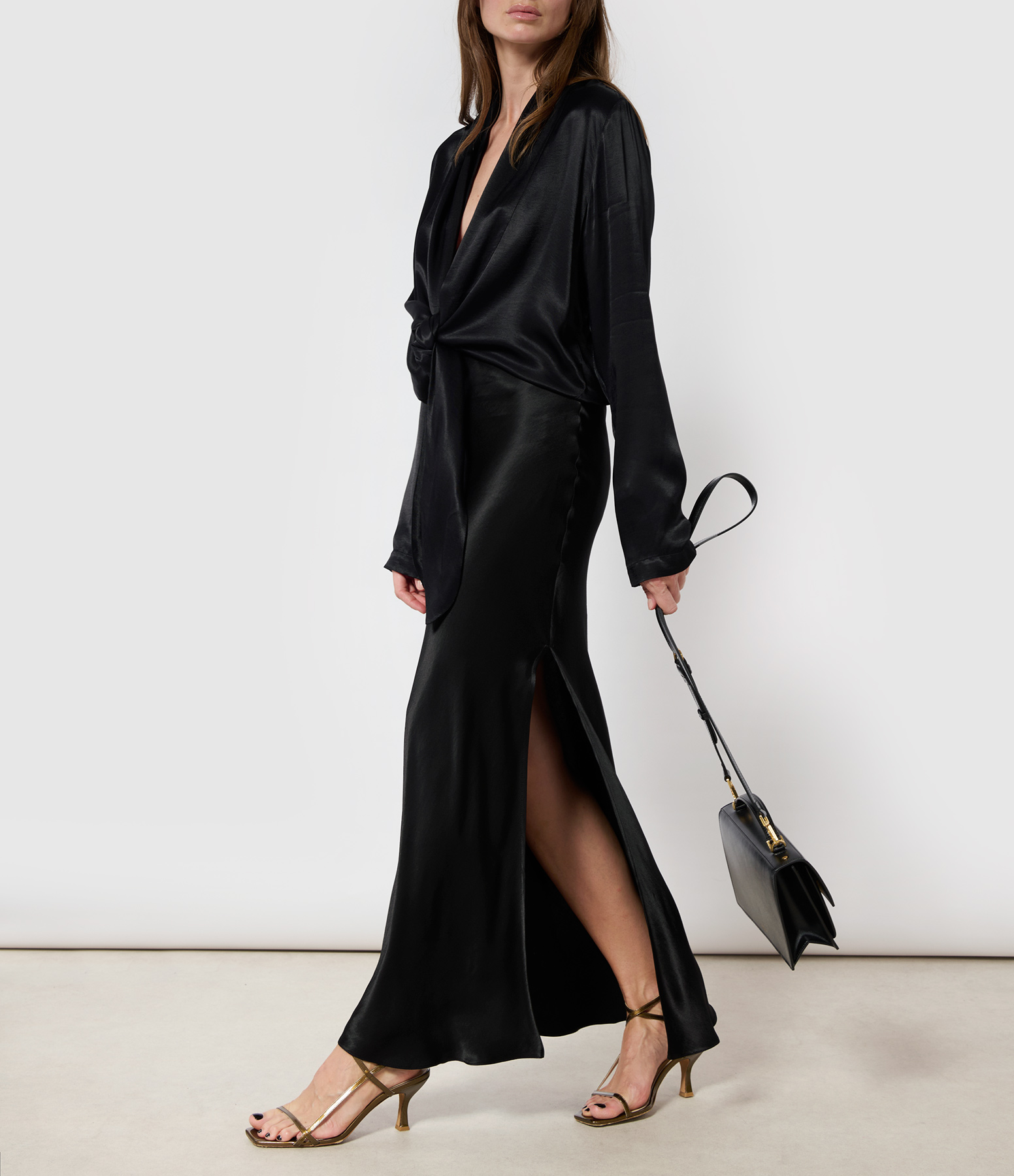 Kory Black Satin Maxi Skirt