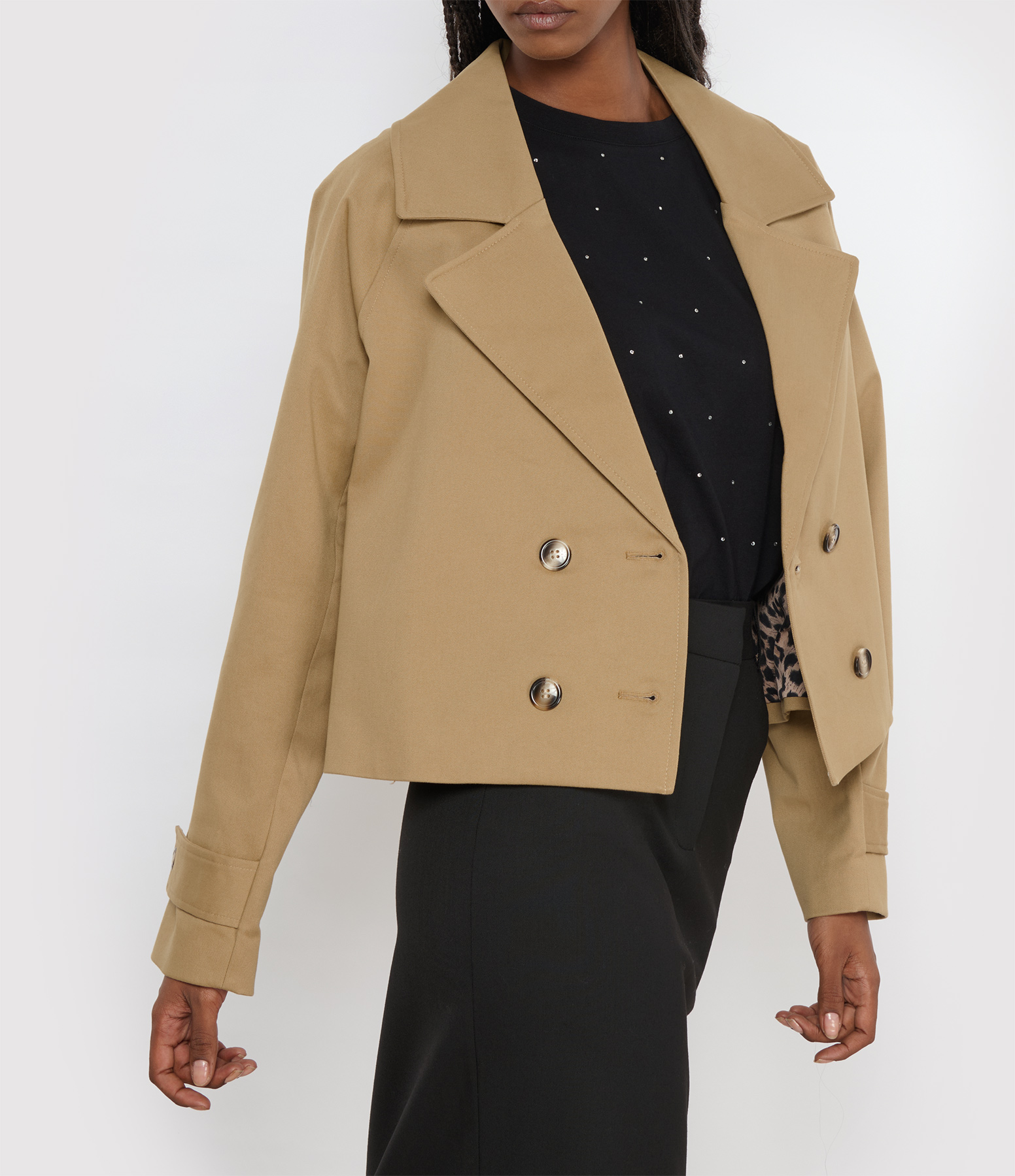 Milou Short Gabardine Trench Coat in Beige