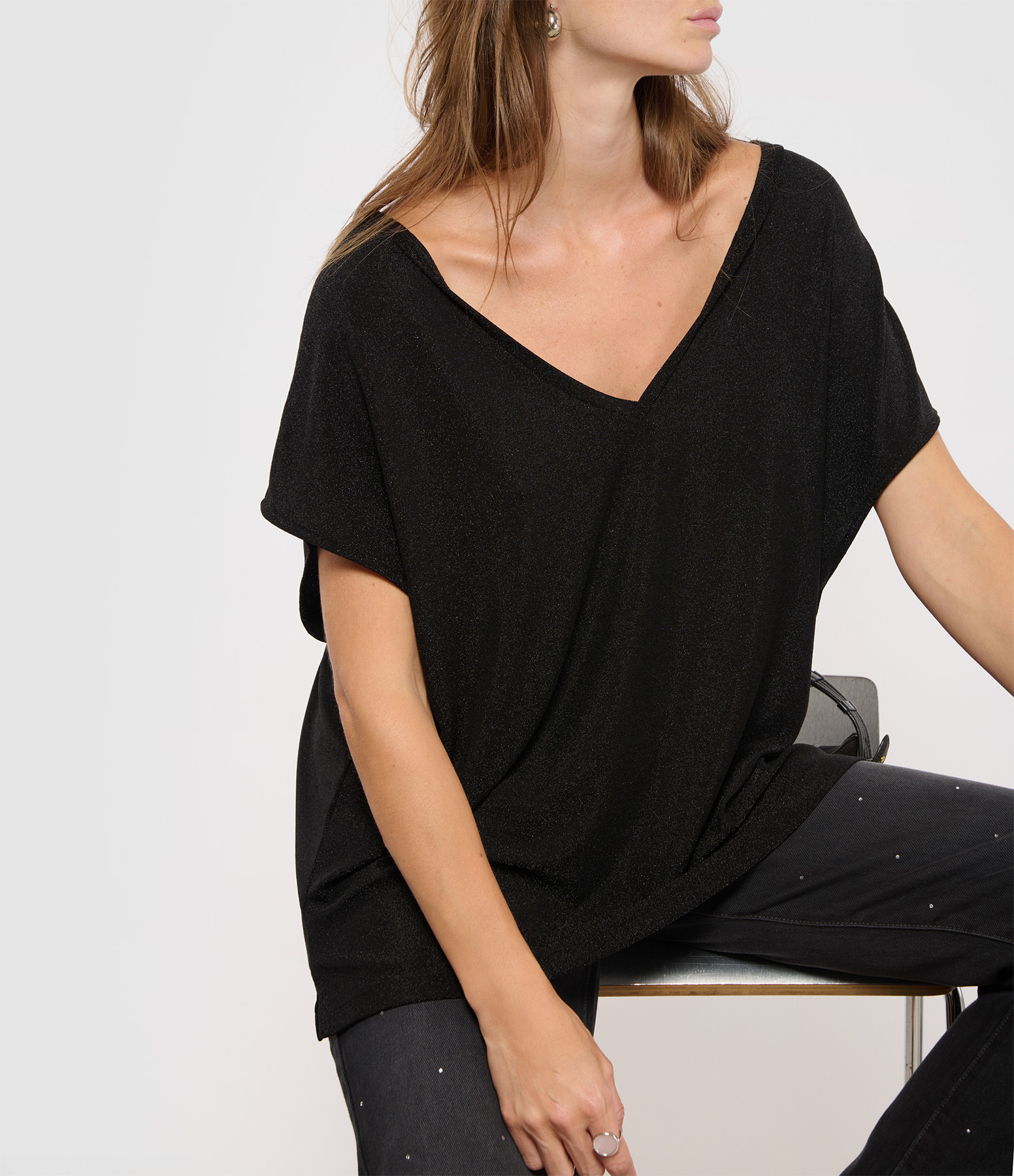 Kely V Black Lurex Top